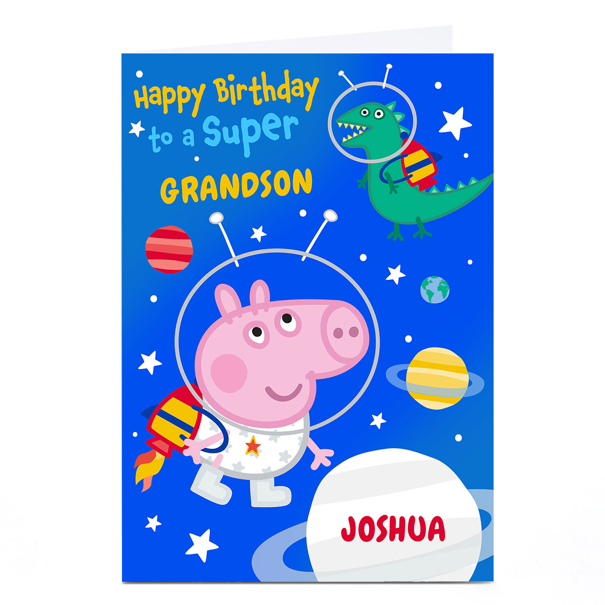 Personalised Peppa Pig Birthday Card - Space Dinosaur