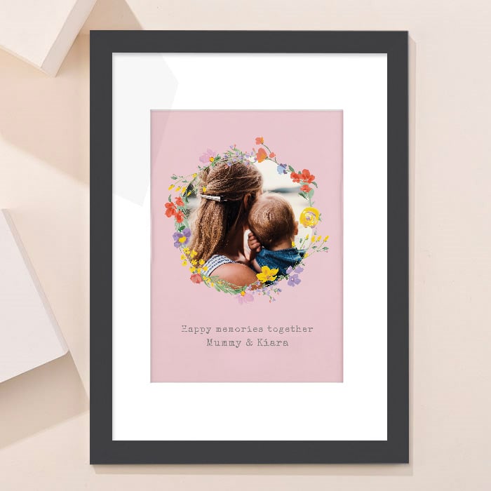 Personalised Photo Upload Framed Print - Floral Circle
