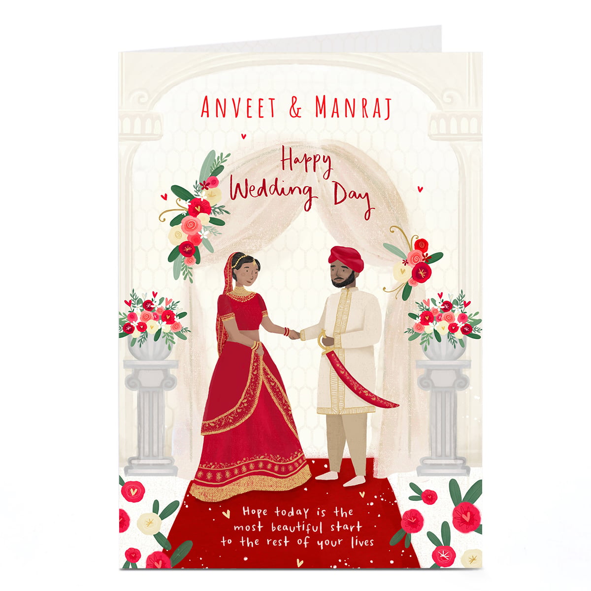 Personalised Red Dress & Turban Wedding Card