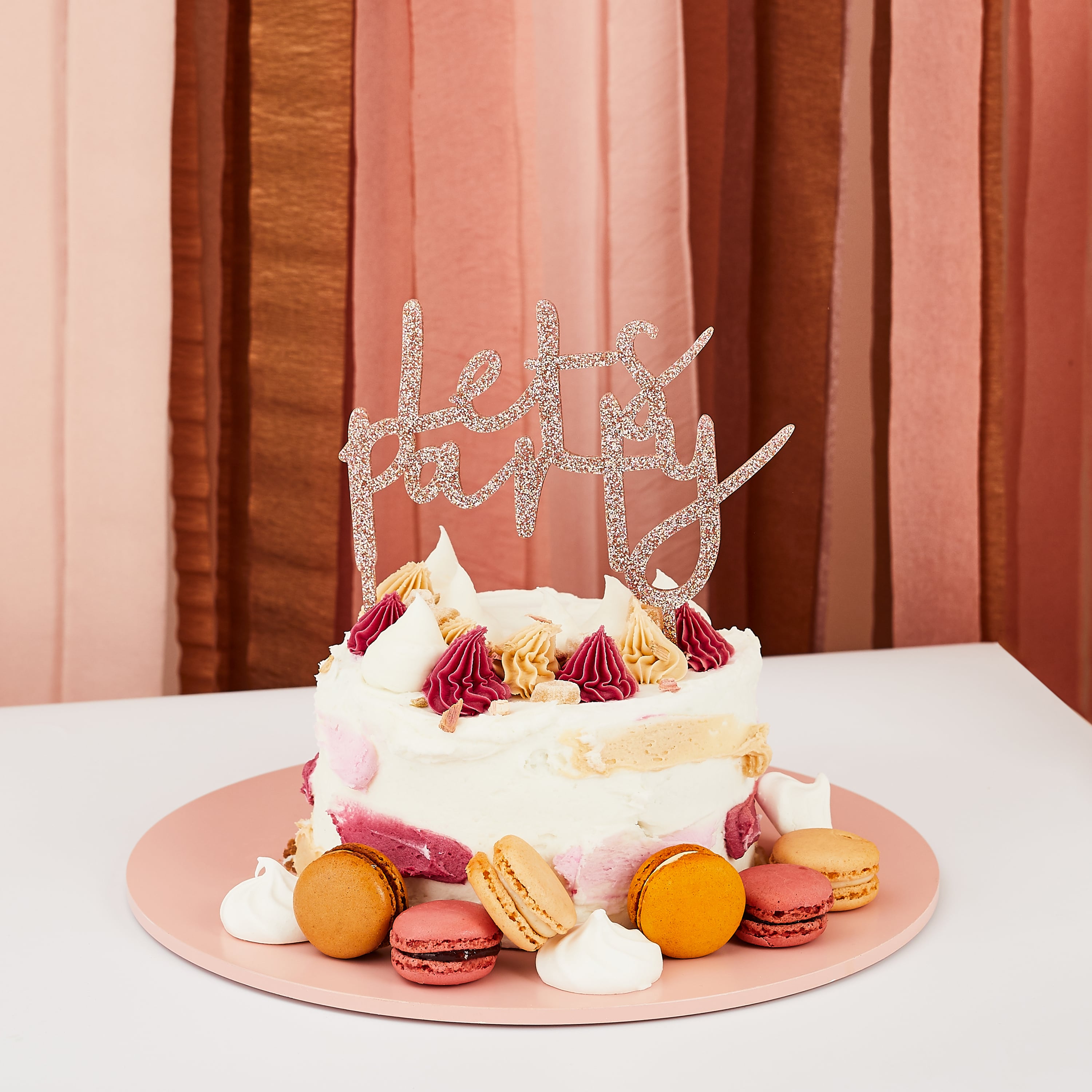 Metallic Rose Gold Lets Party Glitter Acrylic Cake Topper 