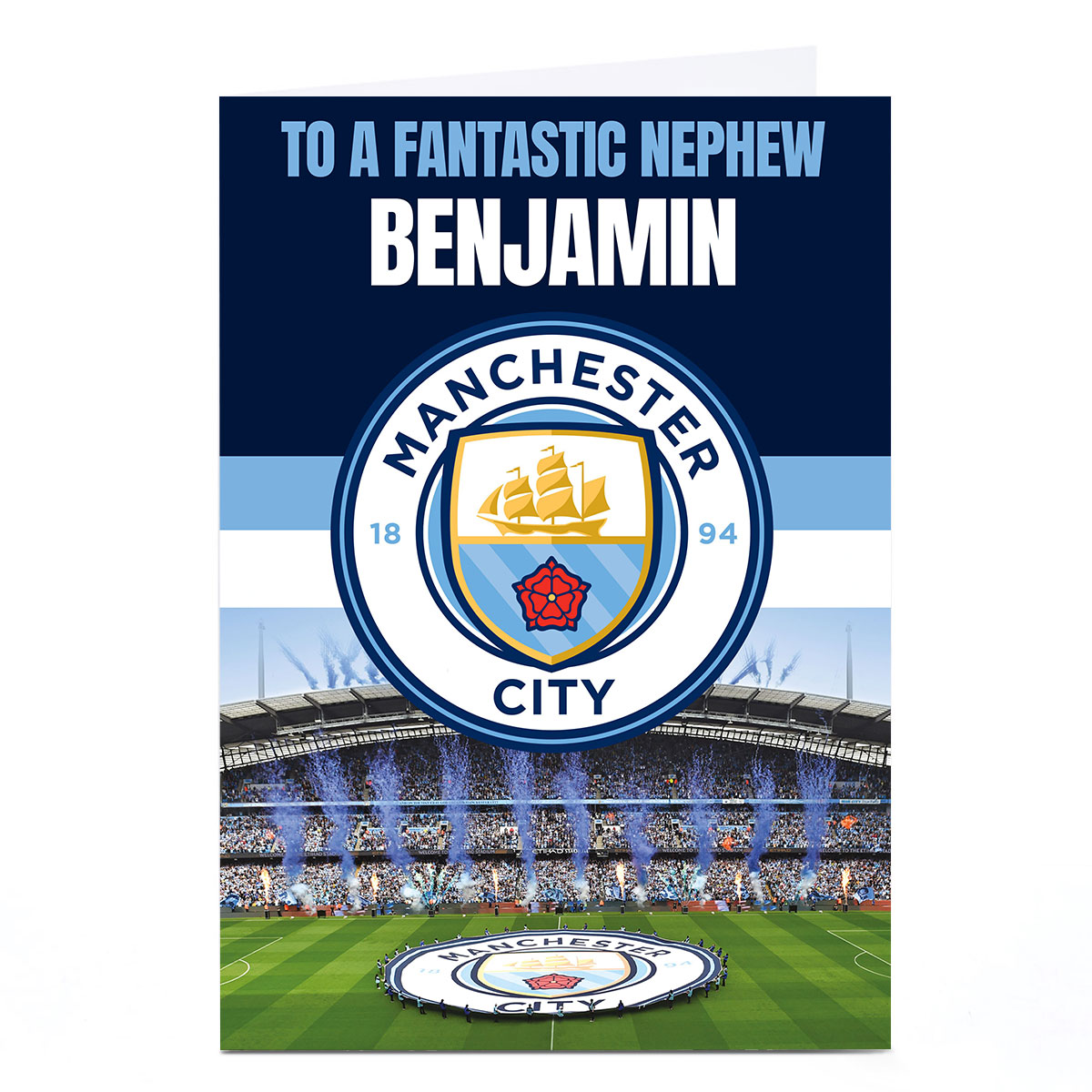 Personalised Football Birthday Card - Man City Name and Message