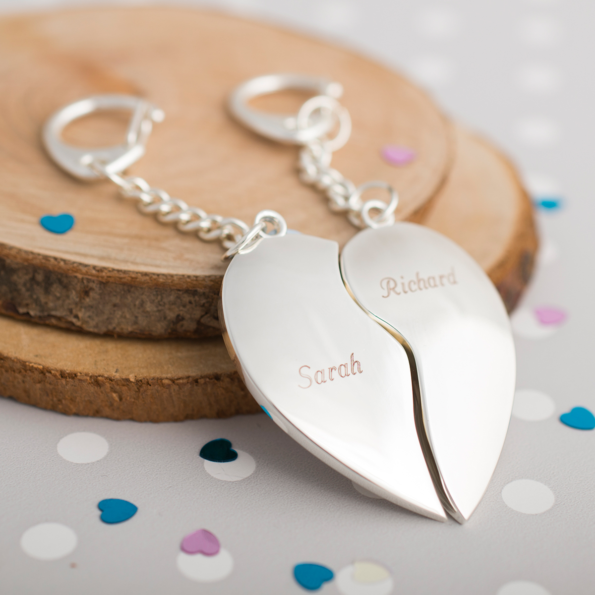 Engraved Two Heart Key Rings