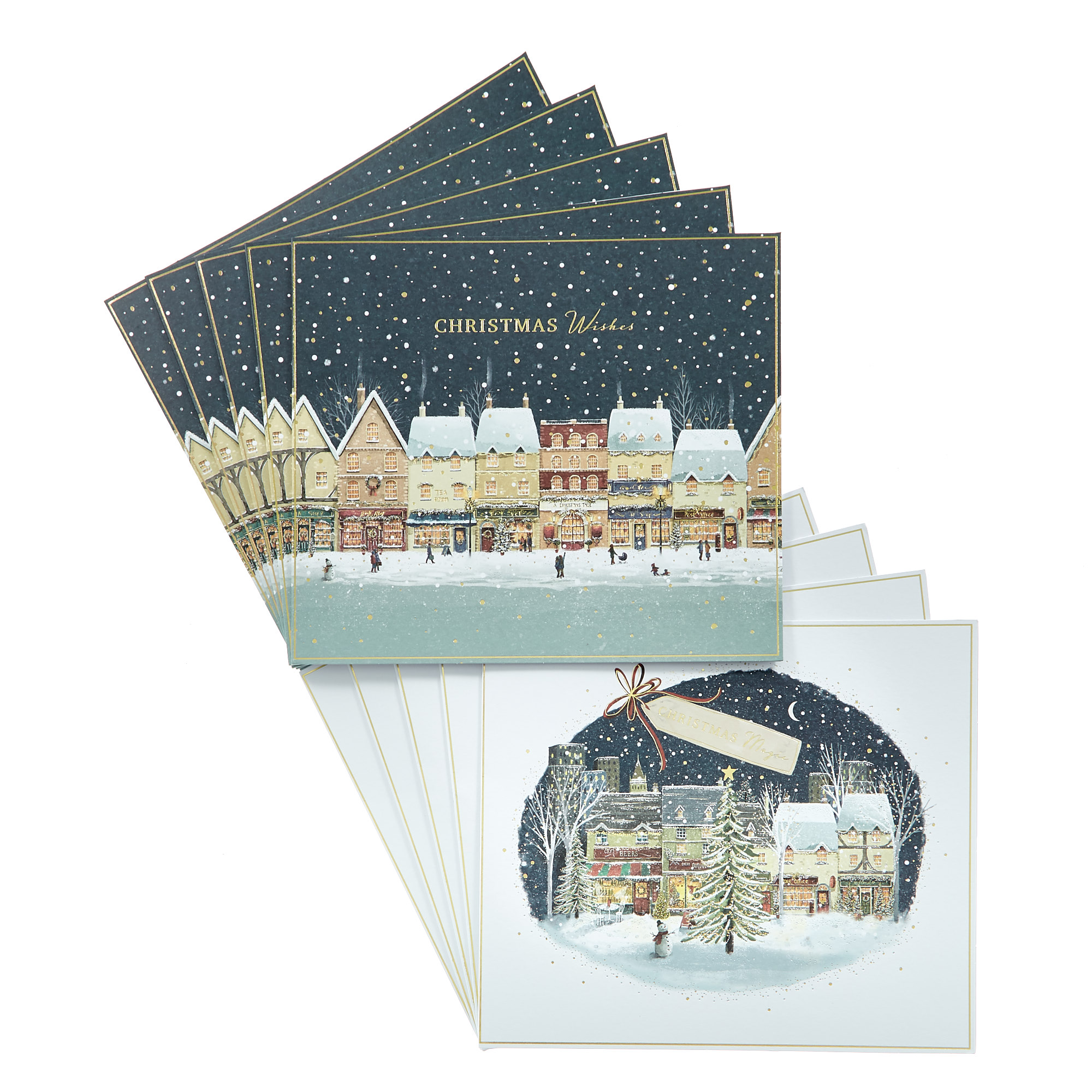 Box of 12 Deluxe Village Scene Charity Christmas Cards - 2 Designs