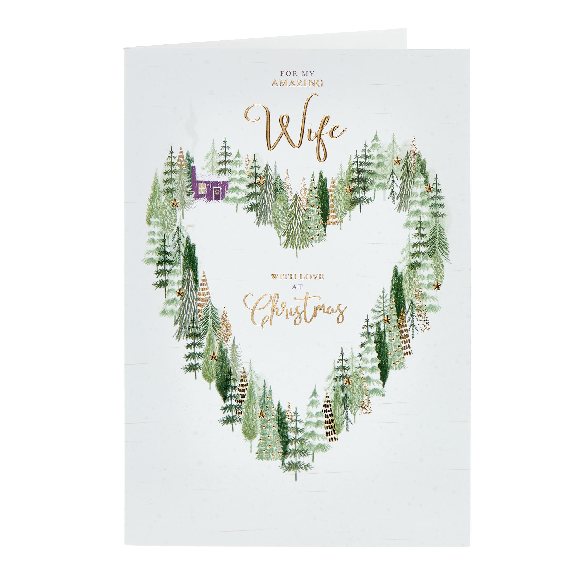 Wife Heart Shaped Trees Christmas Card