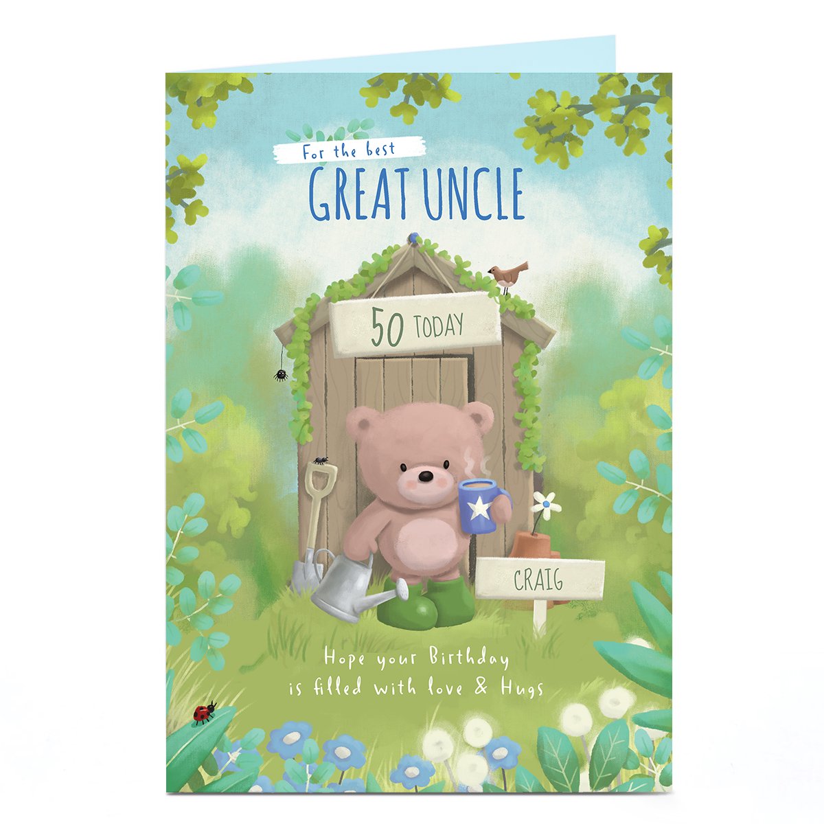 Hugs Bear Personalised Birthday Card - Garden Shed