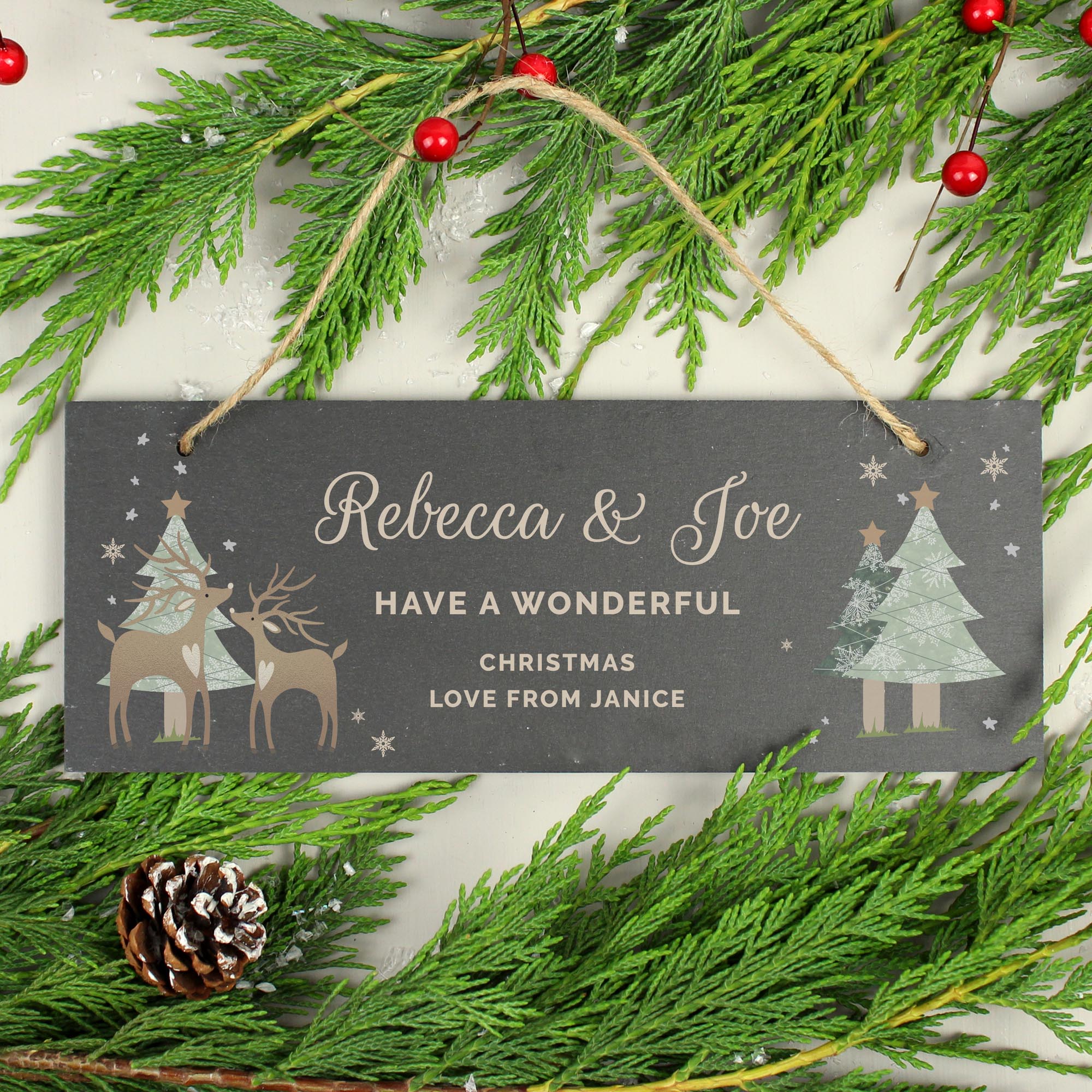 Image of Personalised Christmas Reindeer Hanging Slate Plaque | Christmas Gifts