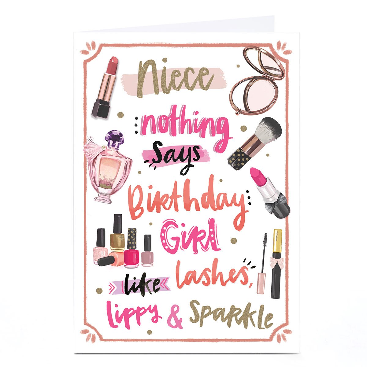 Personalised Birthday Card - Makeup and Sparkle, Niece
