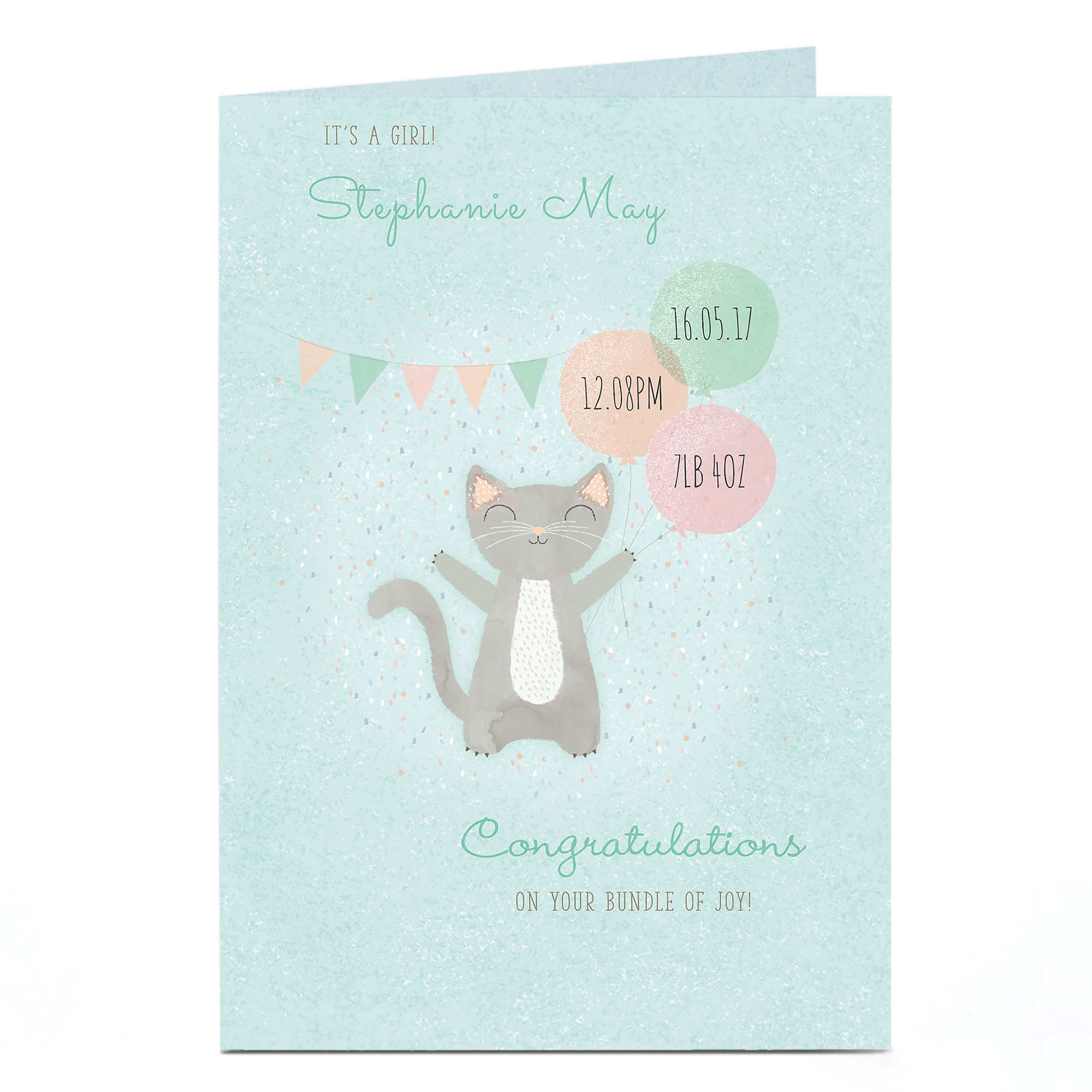 Buy Personalised New Baby Card - Cat With Balloons for GBP 1.79 | Card ...