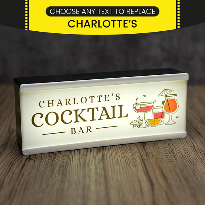 Personalised Room Sign Light Box Cocktail Bar