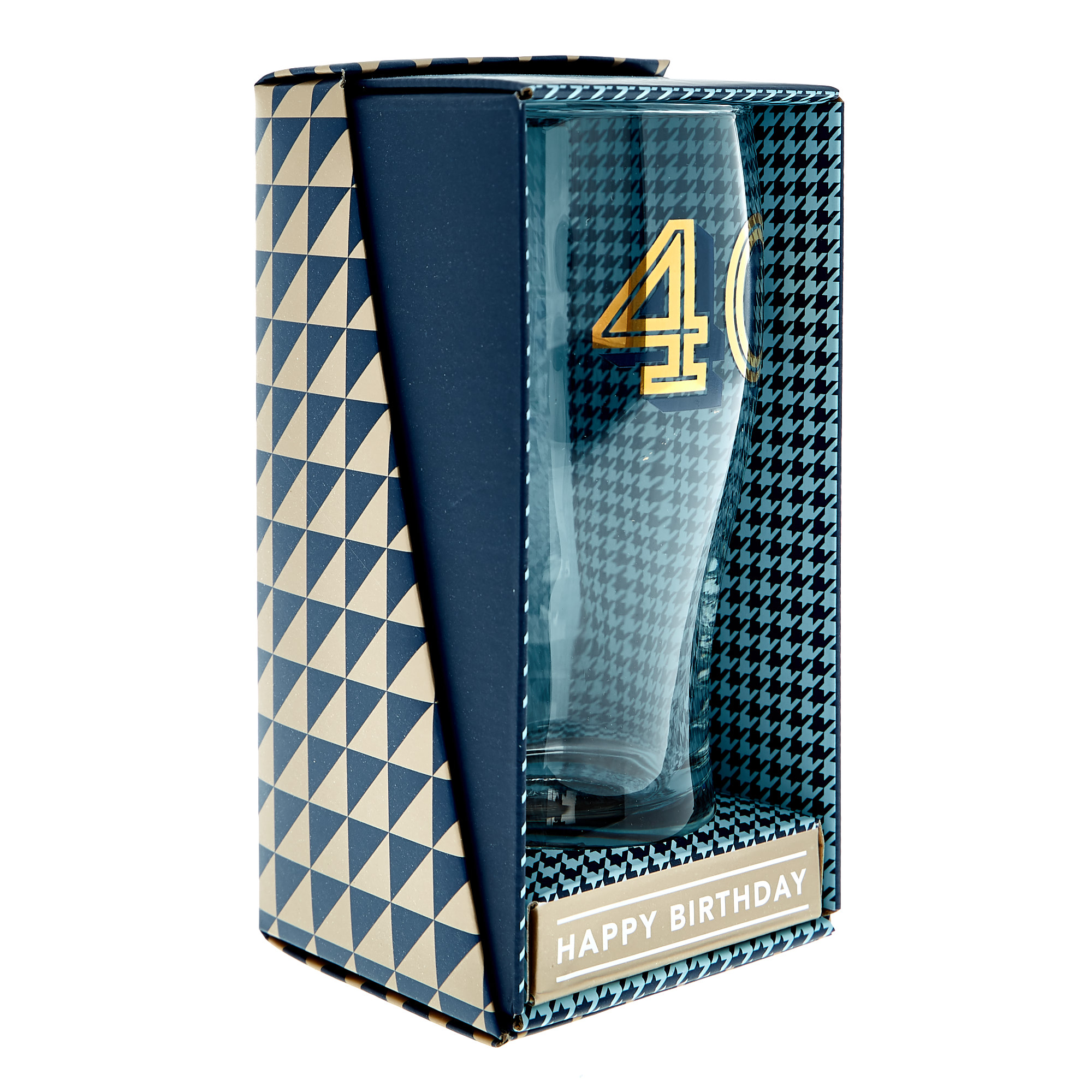 40th Birthday Pint Glass In A Box - Blue & Gold 