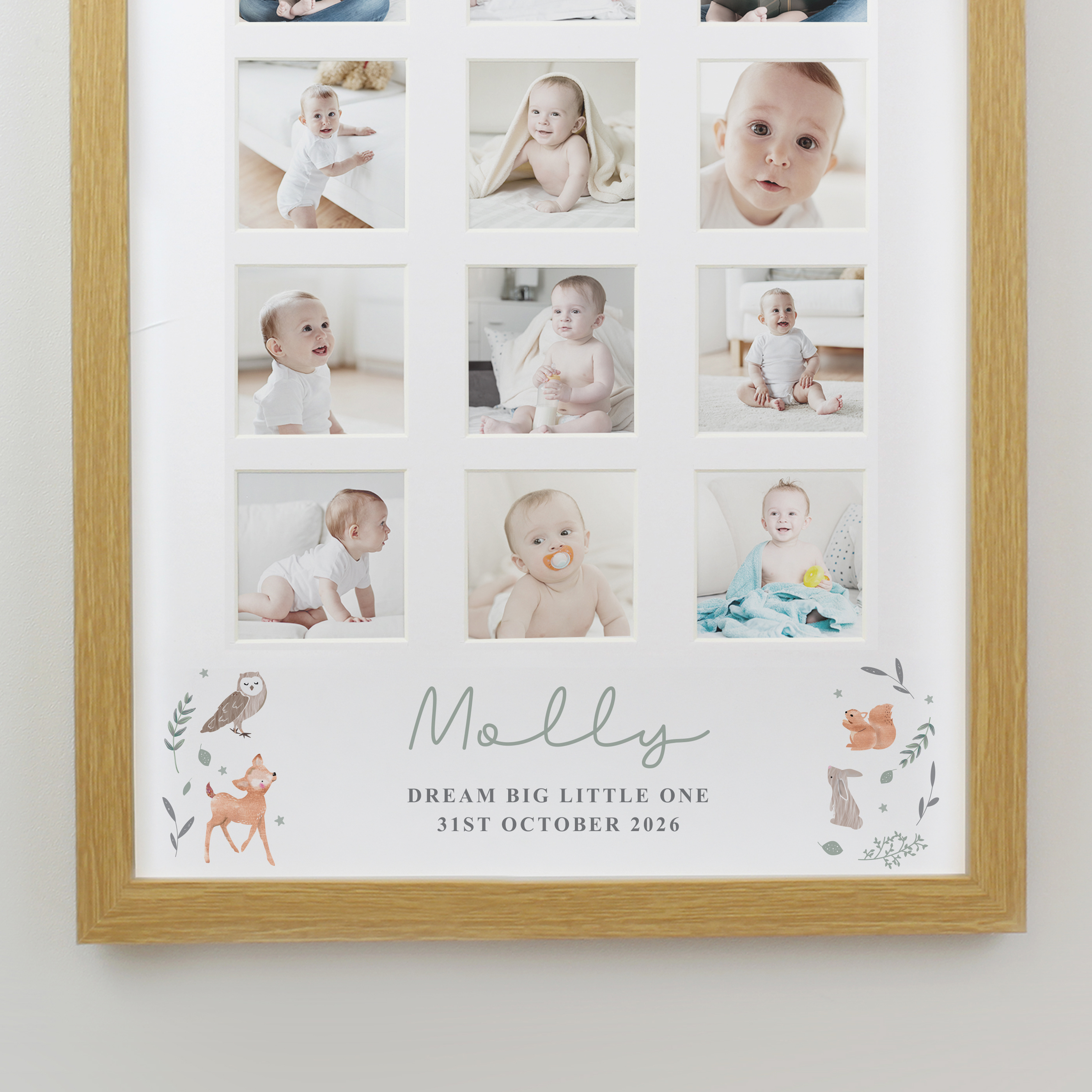 Personalised Woodland Animal Oak Multi Photo Frame