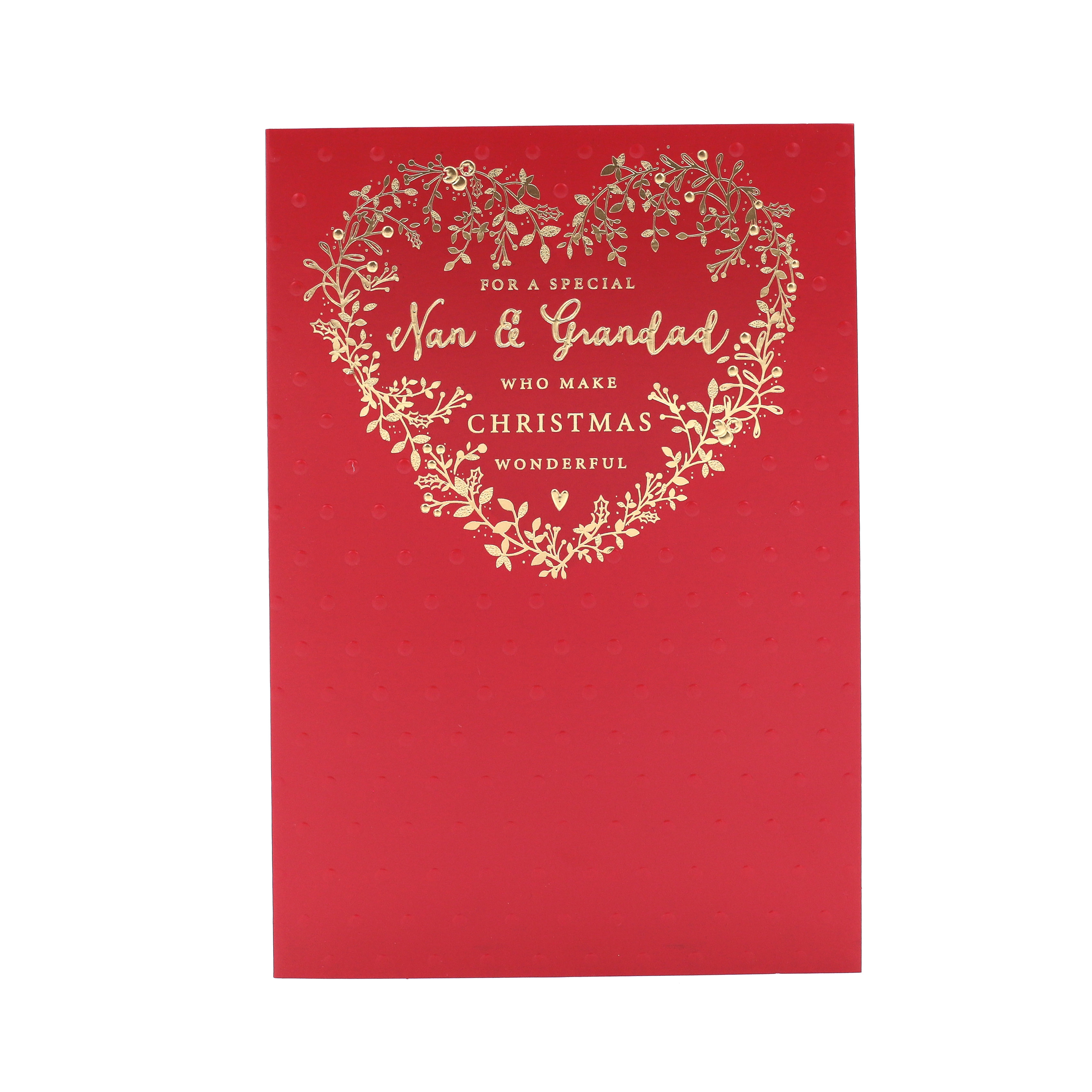 Christmas Card - Nan And Grandad, Traditional Red Heart
