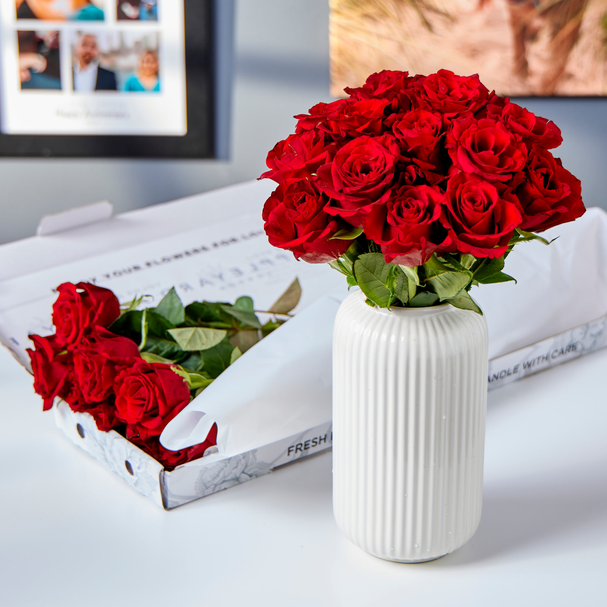 Blossoming Gifts 12 Letterbox Red Roses Flower Bouquet - Free Delivery!