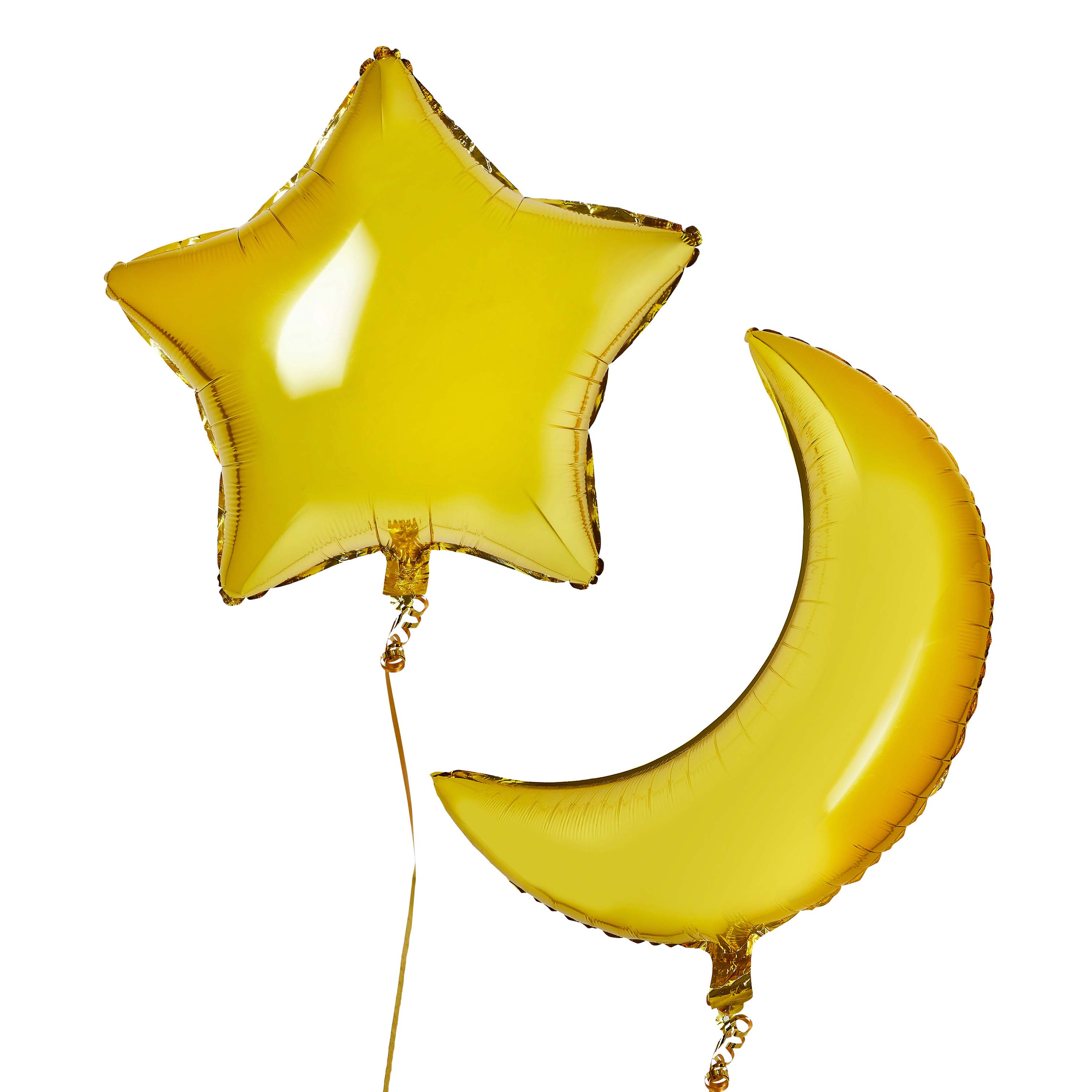 28-Inch Gold Moon & 24-Inch Gold Star Foil Helium Balloons