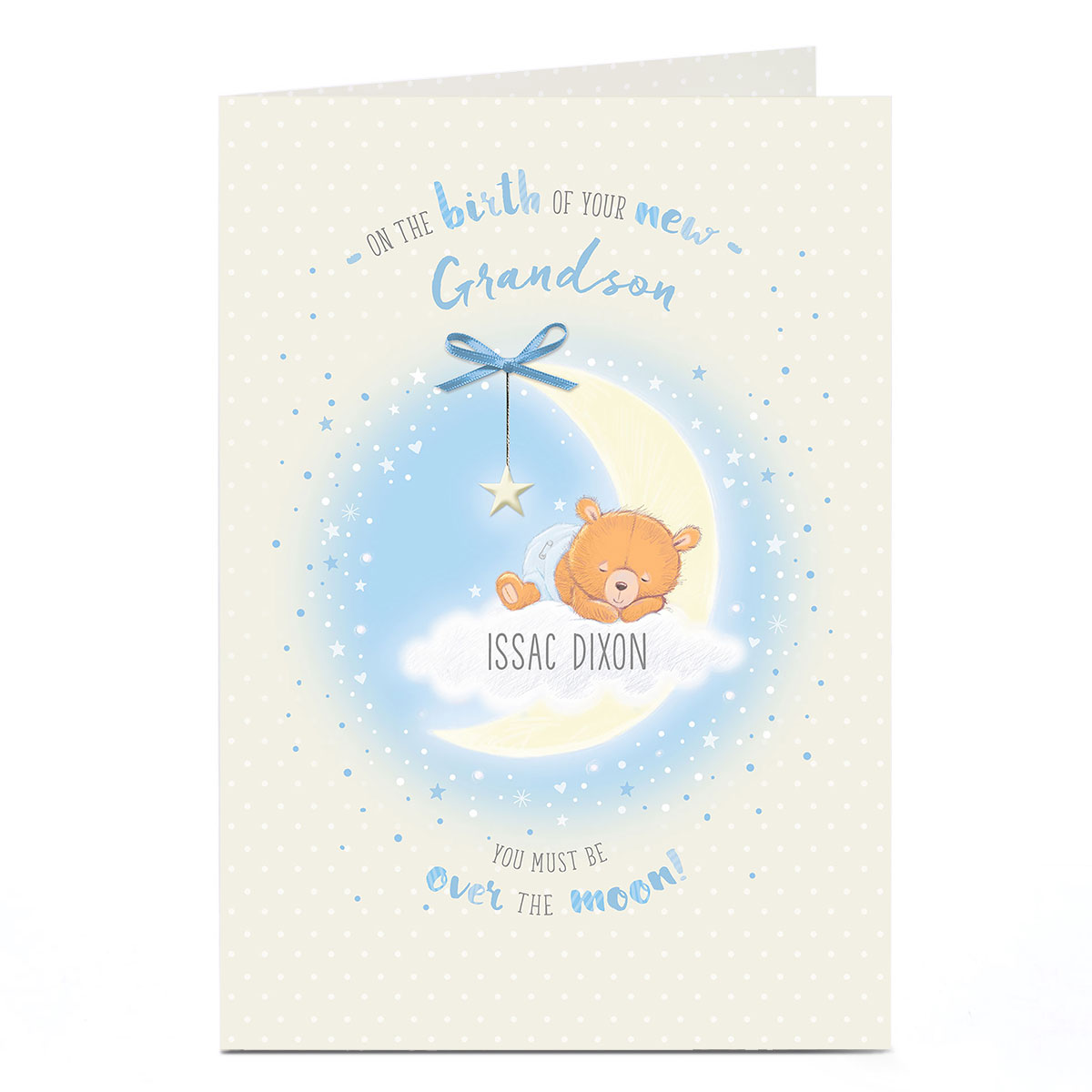 Personalised New Baby Card - Over The Moon, Blue