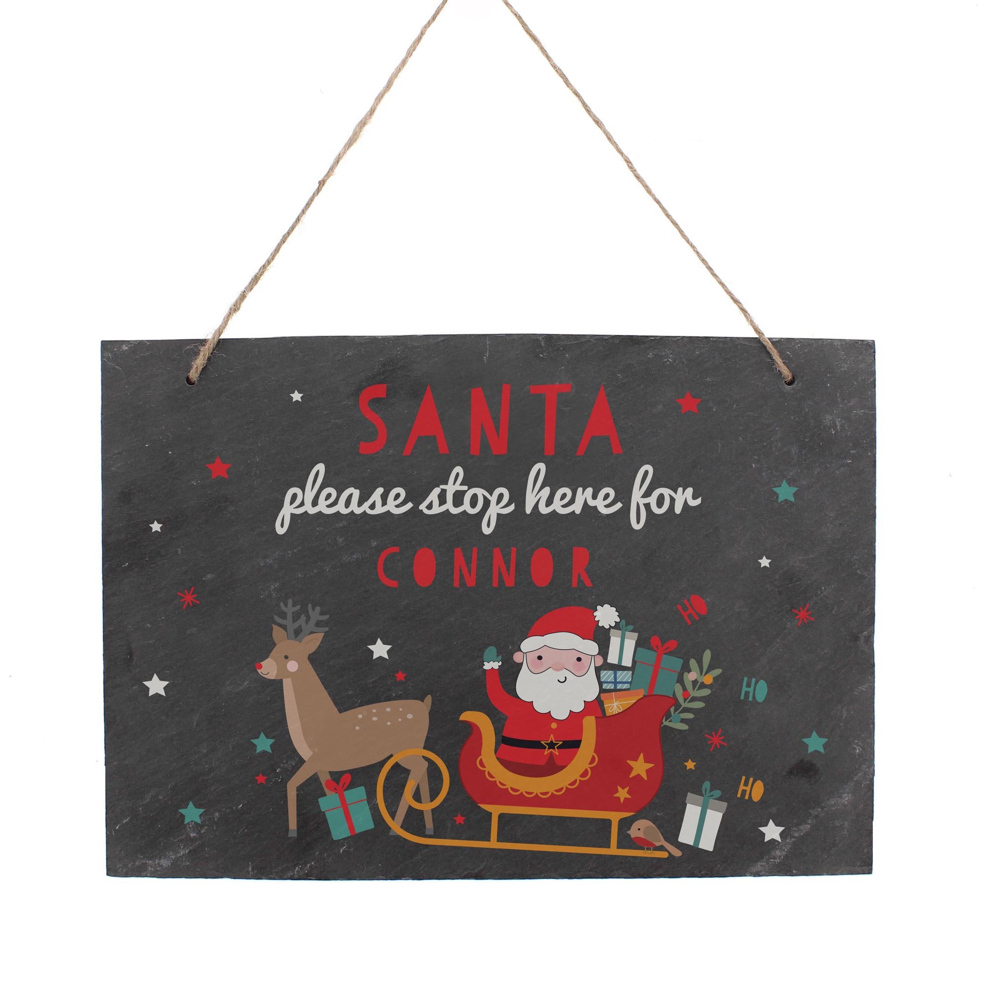 Personalised Santa Stop Here Slate Sign,  Personalised Santa Stop Here Slate Sign