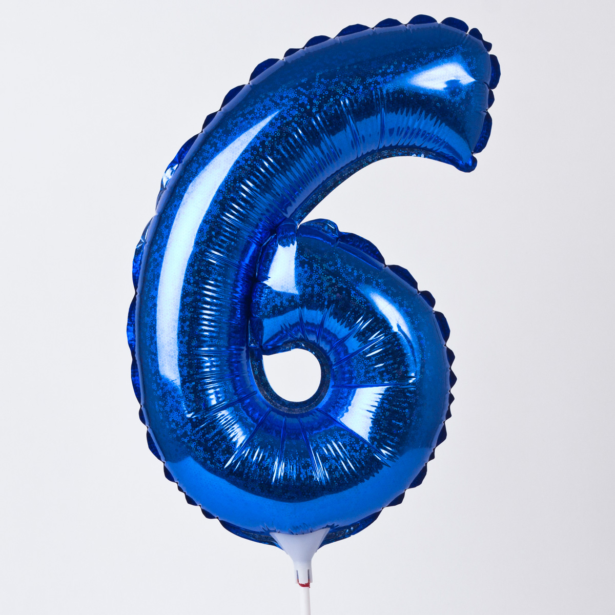 Holographic Blue Number 6 Balloon On A Stick