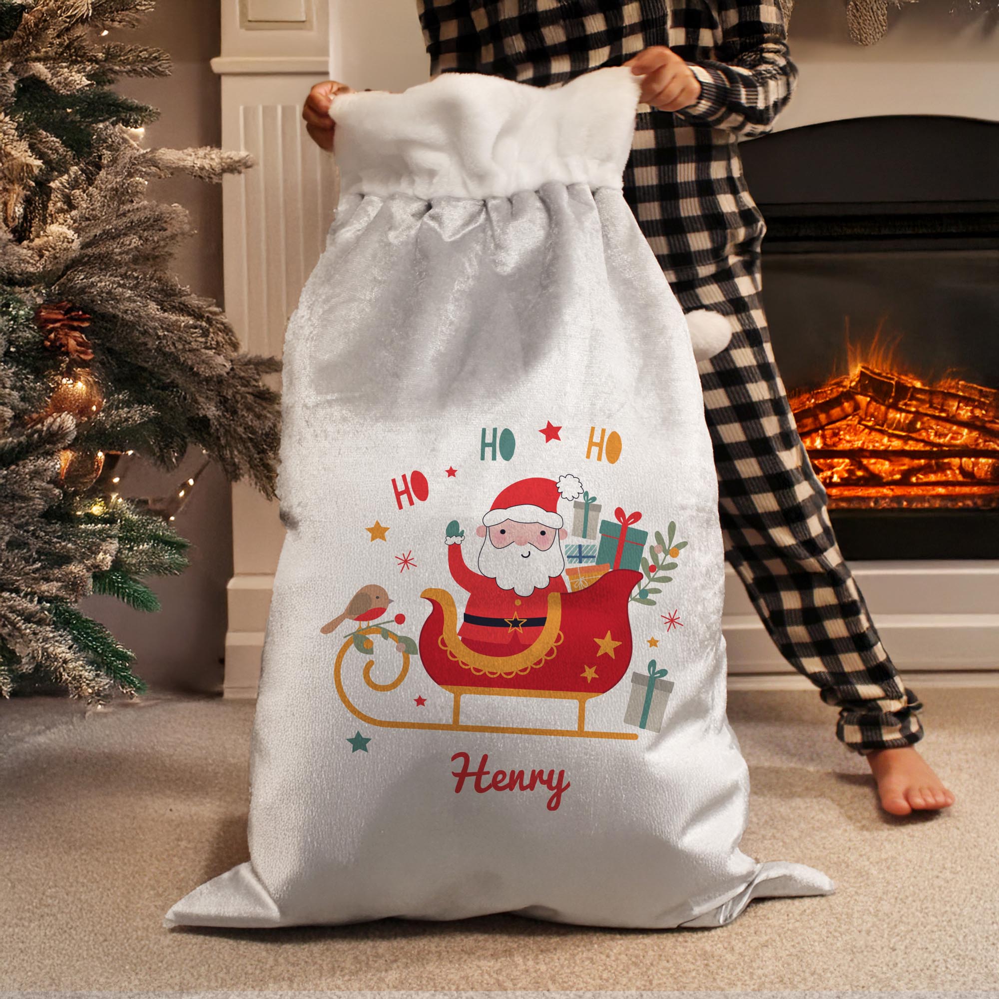 Personalised Santa Sleigh Christmas Sack,  Personalised Santa Sleigh Christmas Sack