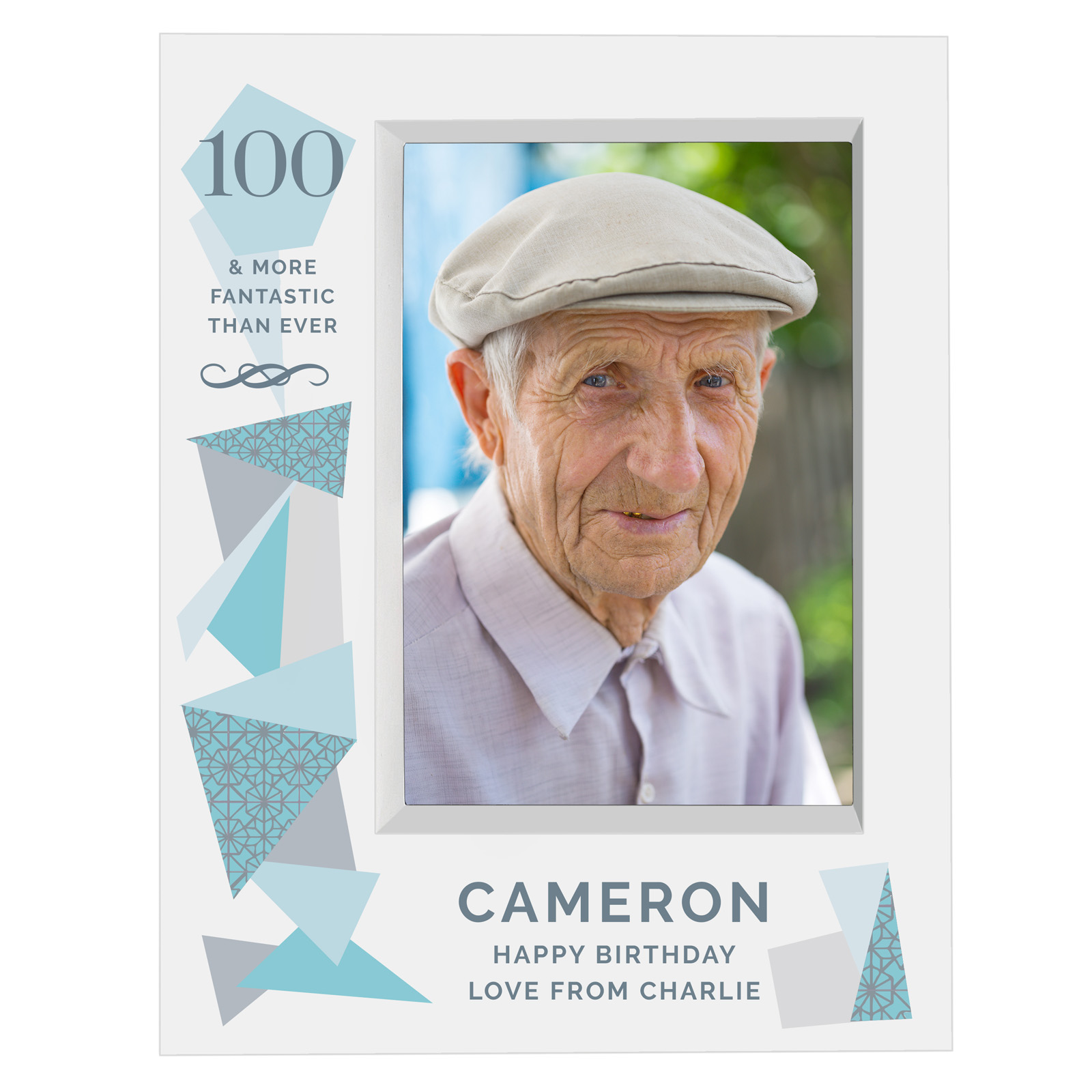 Personalised 100th Birthday Box Photo Frame - Geometric Blue 