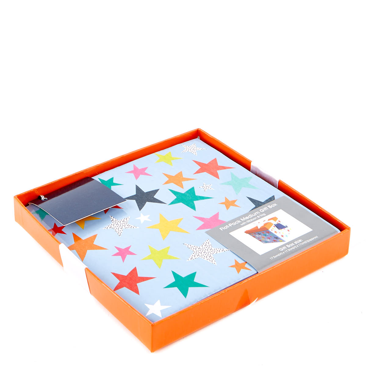 Medium Flat-Pack Gift Box - Orange & Blue Stars