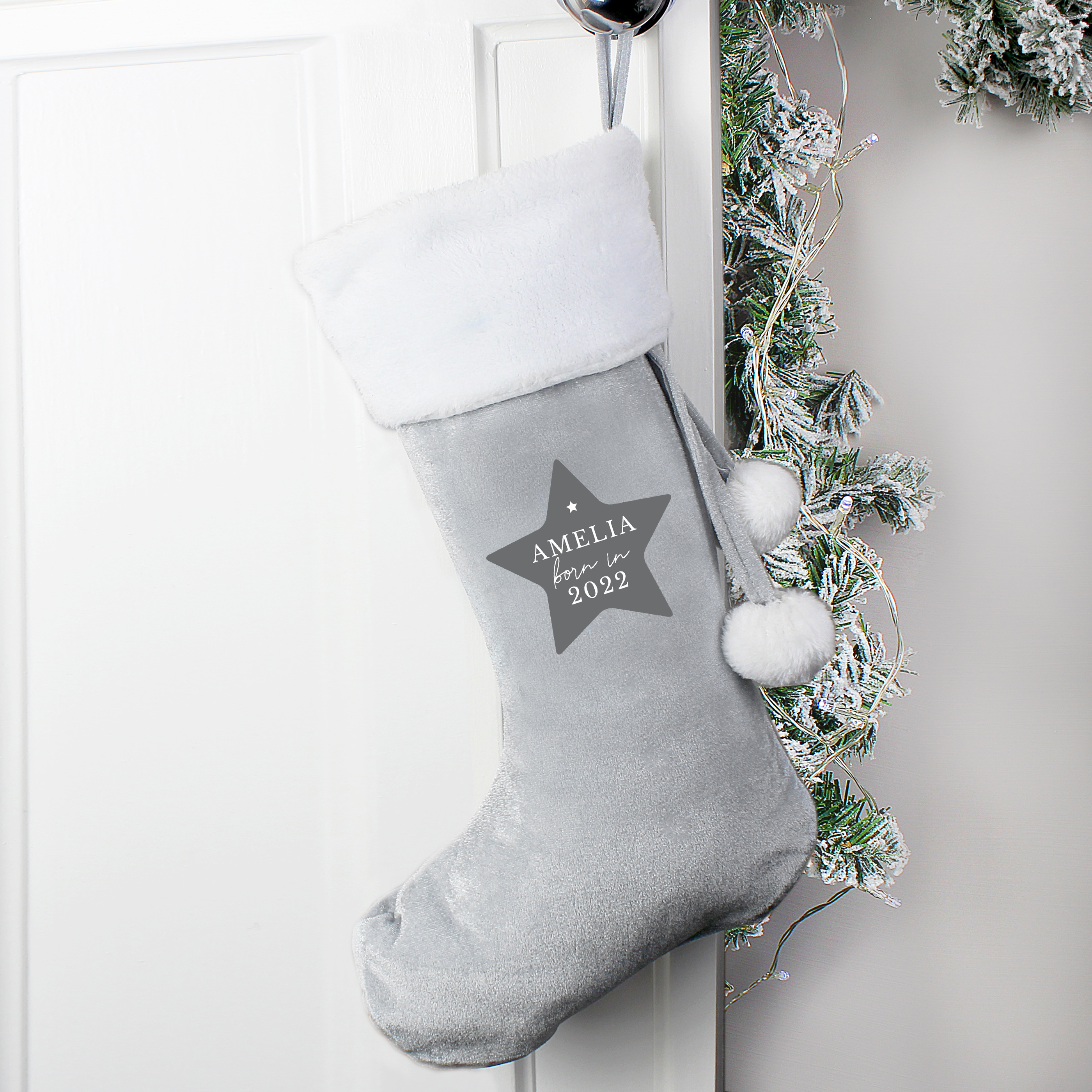 Personalised 'Born In' Luxury Silver Christmas Stocking