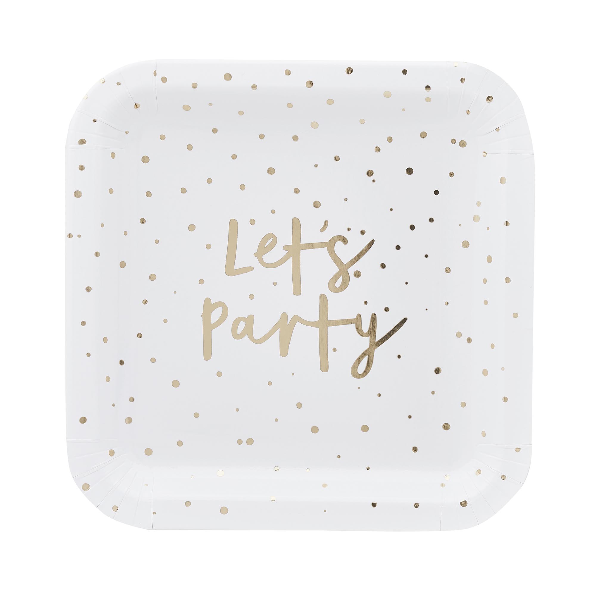 Metallic Let's Party Plates - Pack of 8 (3 Colour Options)