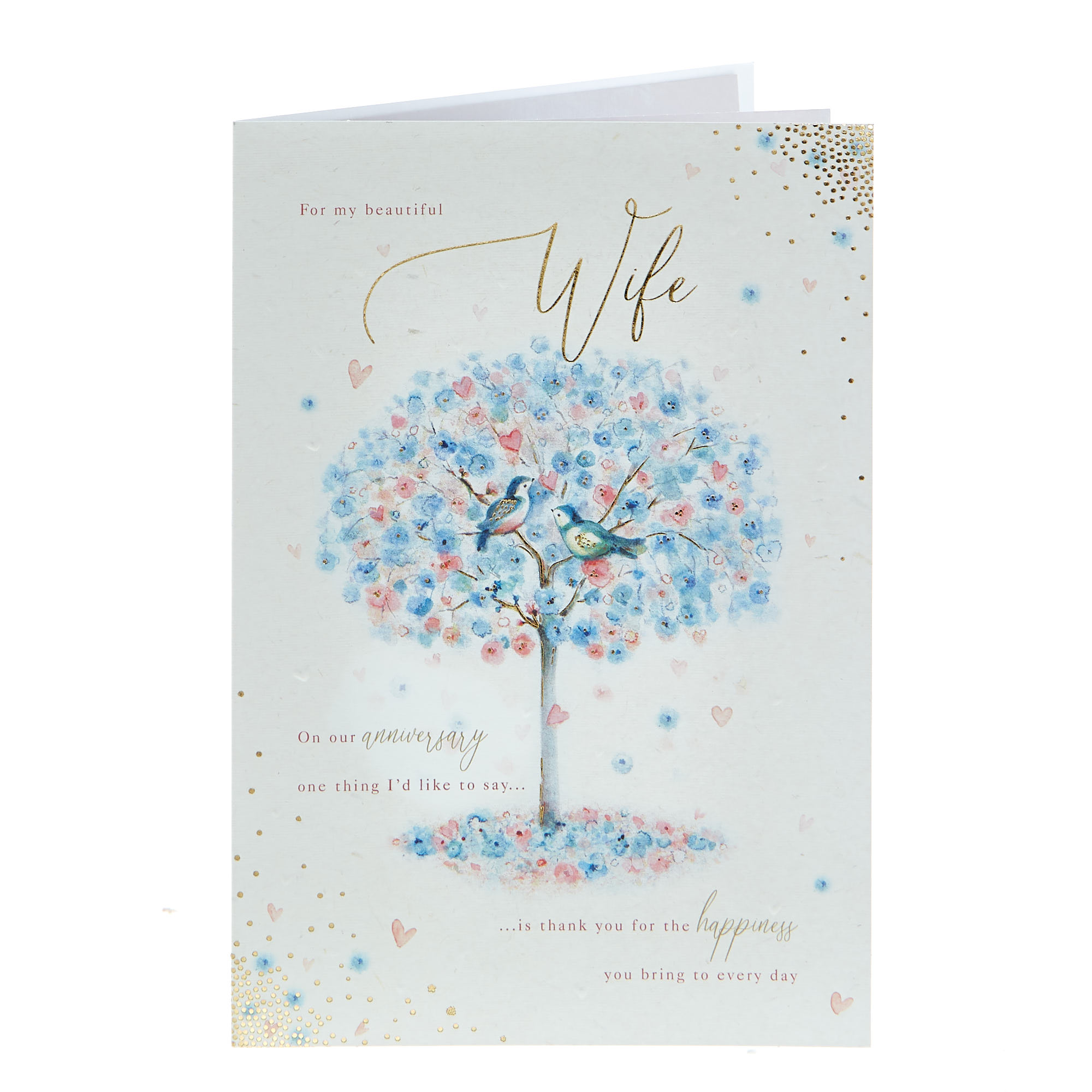 Anniversary Card - Beautiful Wife, Tree & Birds