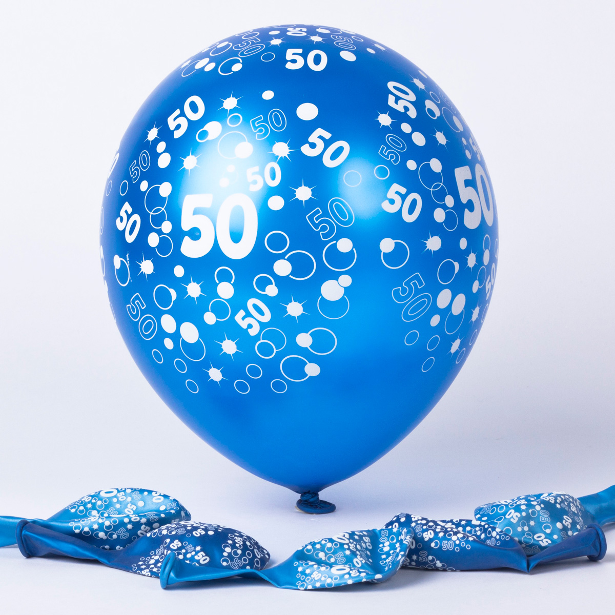 Metallic Blue Circles 50th Birthday Helium Latex Balloons - Pack Of 6