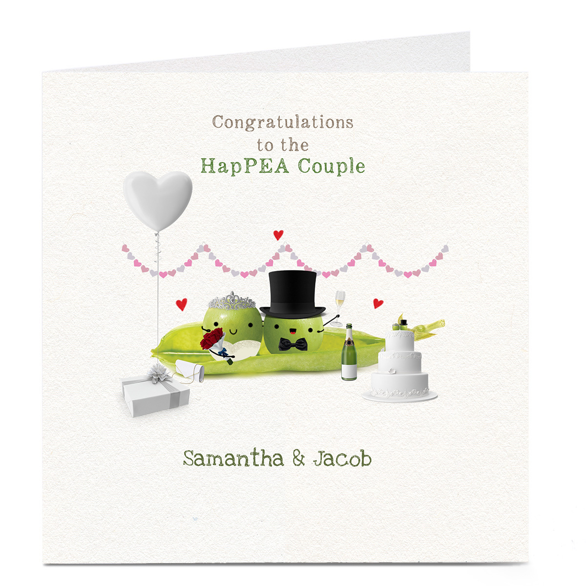 Personalised Wedding Card - HapPEA Couple!