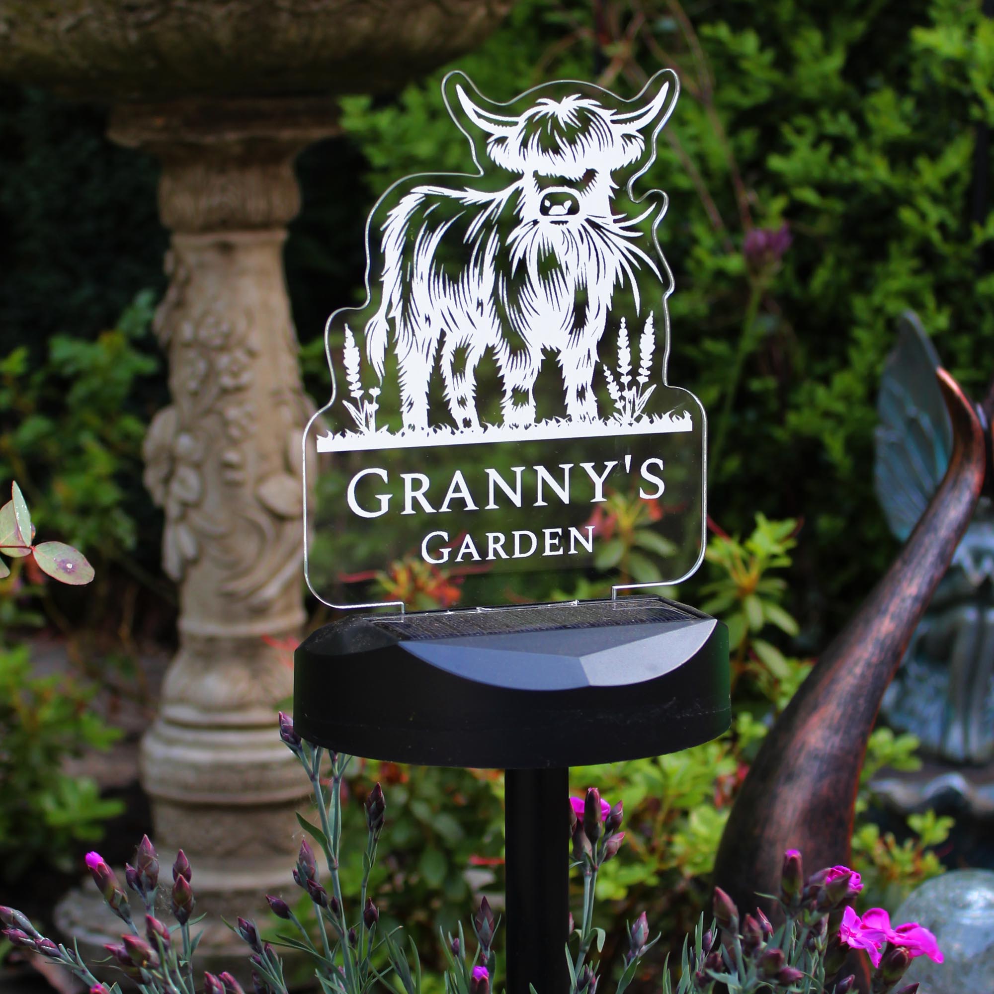 Personalised Highland Cow Garden Solar Light