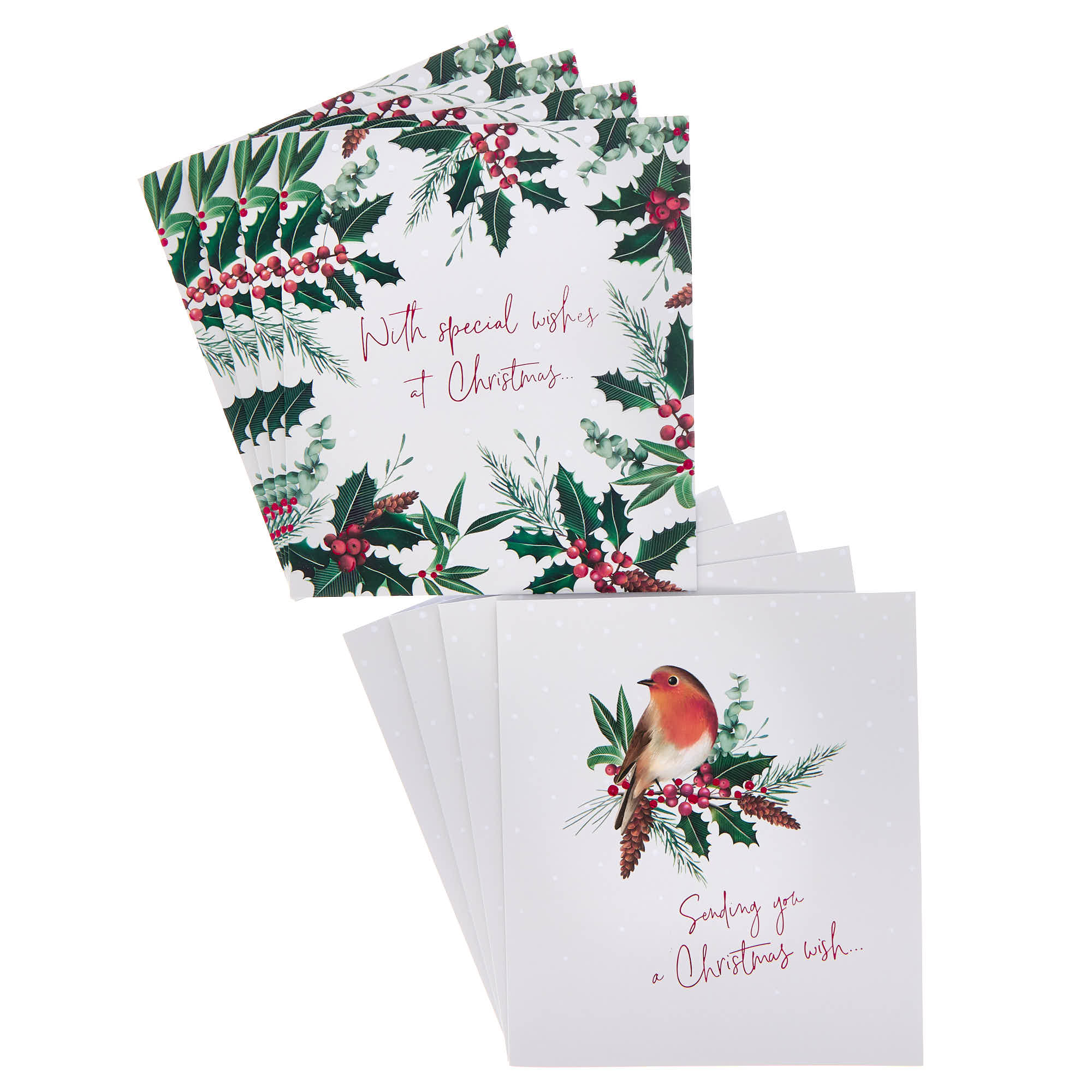 Premium Robin & Holly Christmas Cards - Pack of 10 (2 Designs)