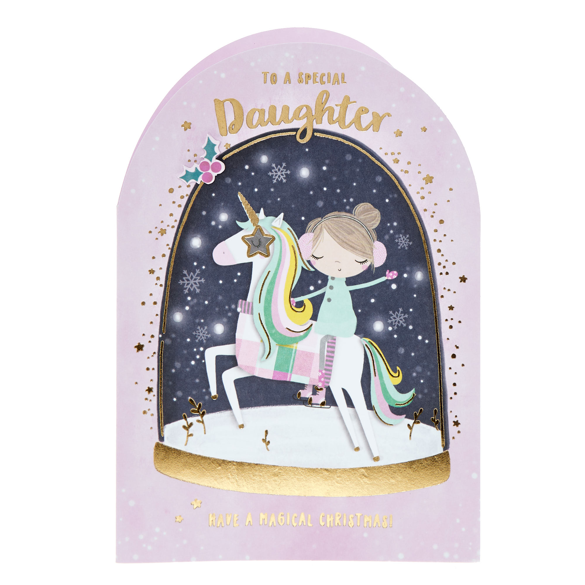 Daughter Snowglobe Unicorn Christmas Card