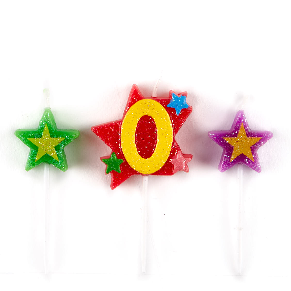 Number 0 Star Birthday Candles - Pack Of 3