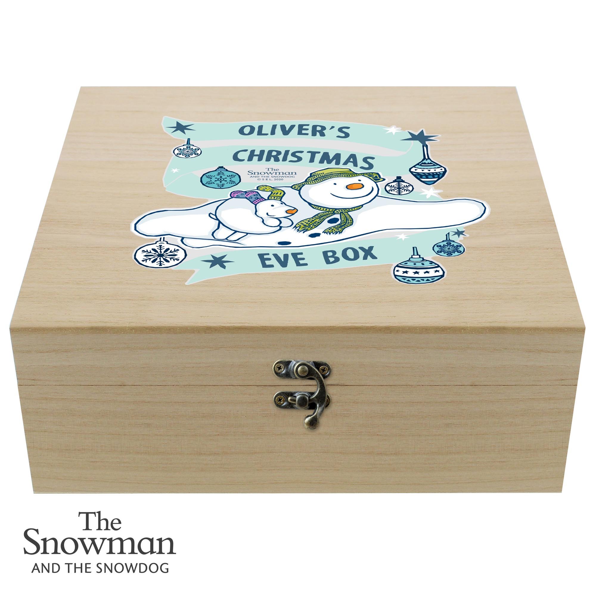 Personalised The Snowman & the Snowdog Large Wooden Christmas Eve Box