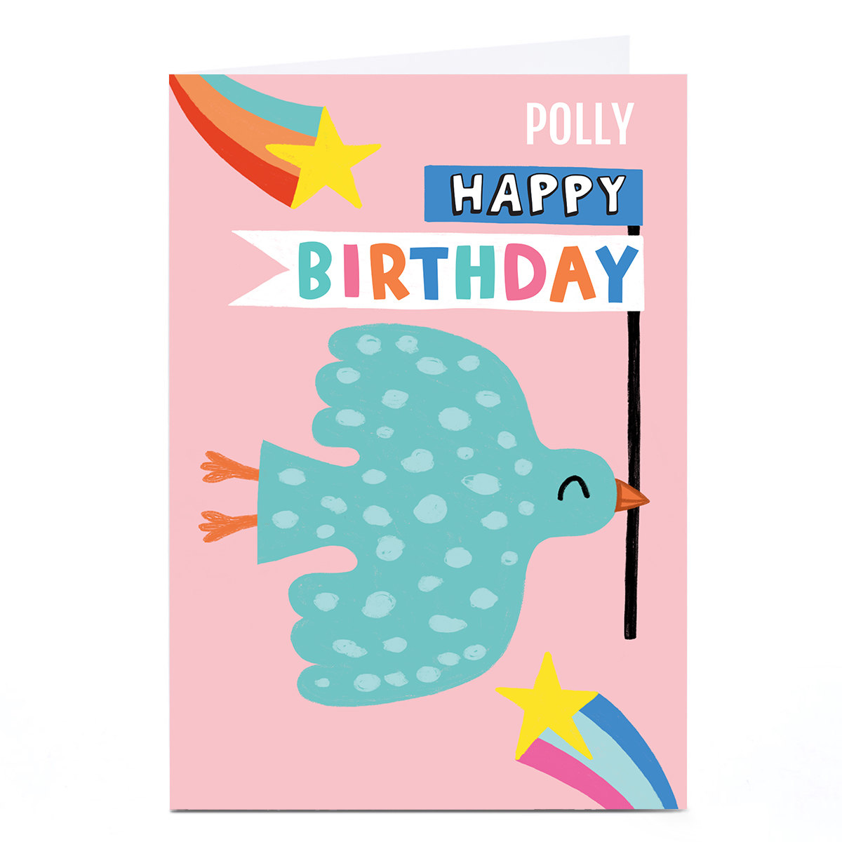 Personalised Cheerful Card - Bird with Birthday Flag