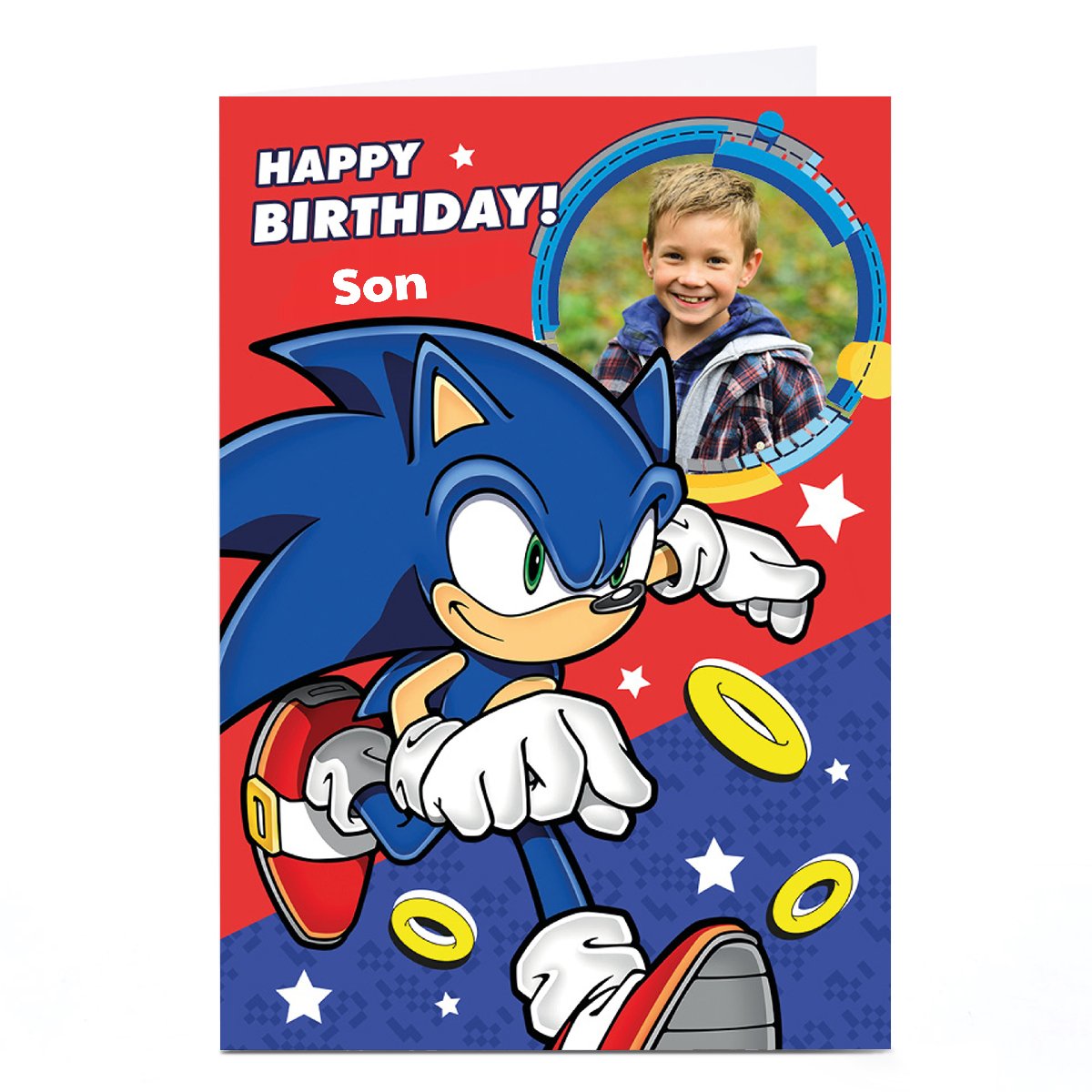 Personalised Birthday Card - Sonic - Image with Gold Rings