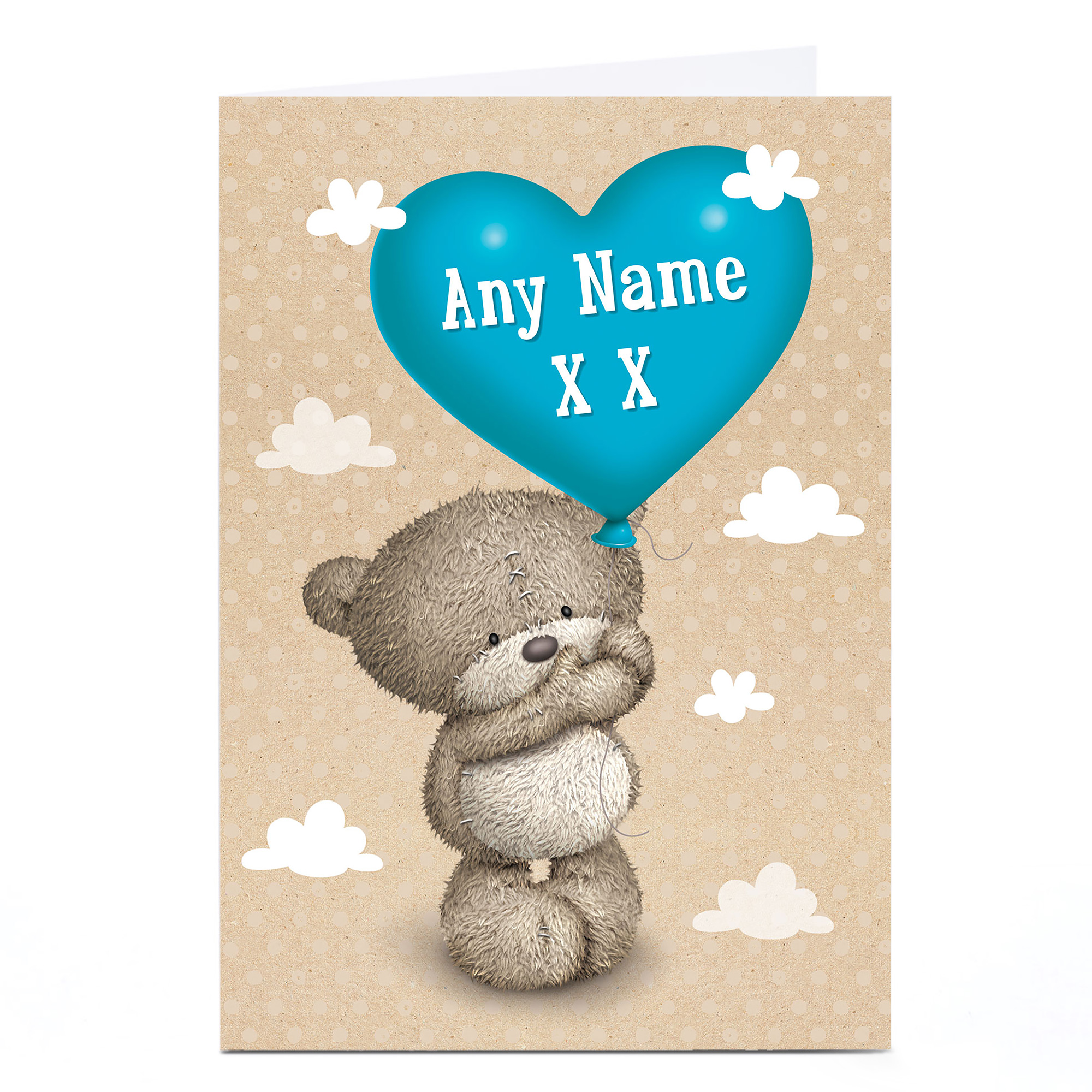 Personalised Hugs Bear Card - Blue Heart Balloon