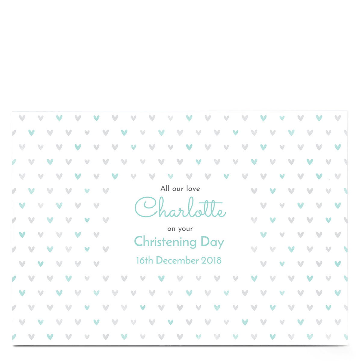Personalised Christening Card - Blue Hearts
