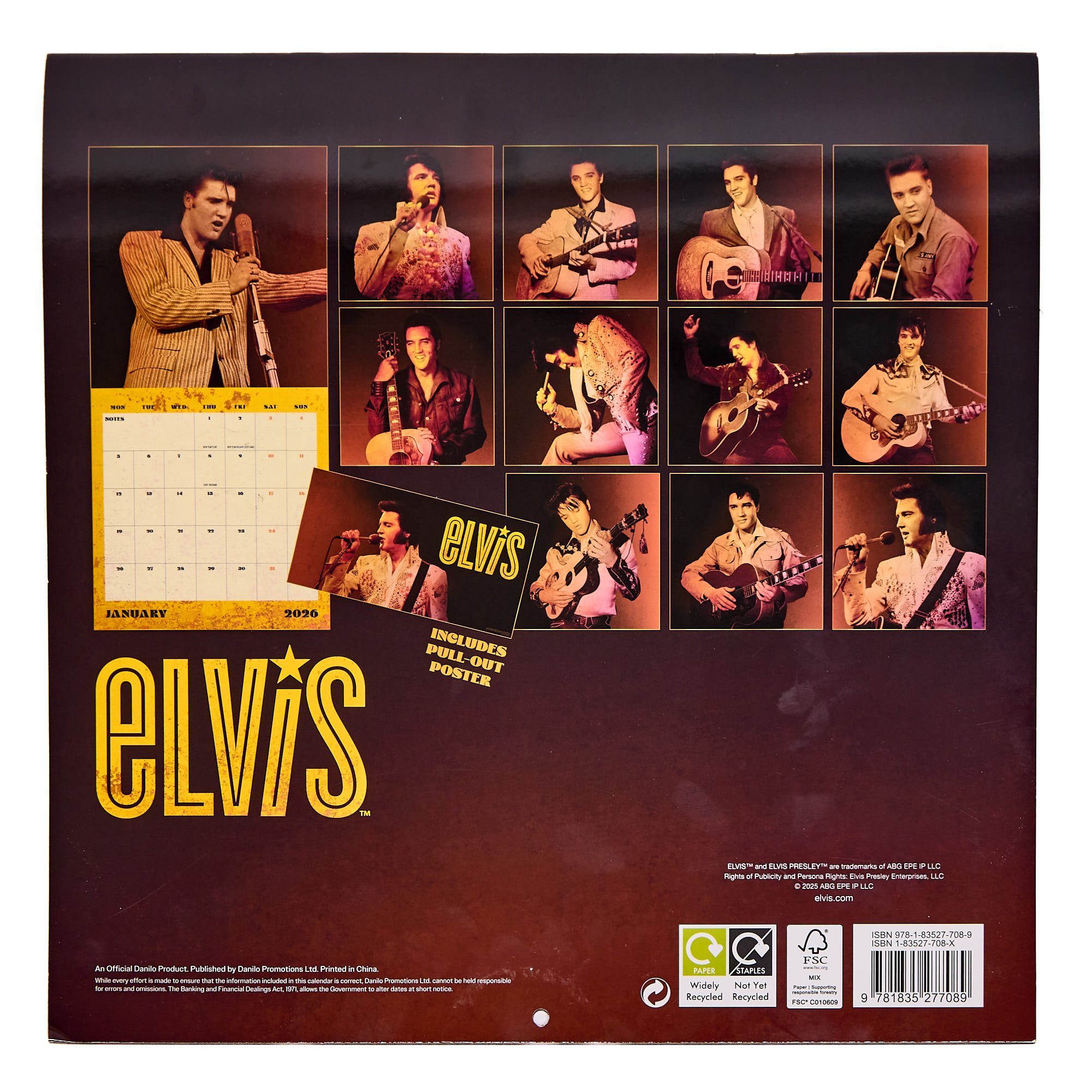 Elvis 2026 Square Wall Calendar