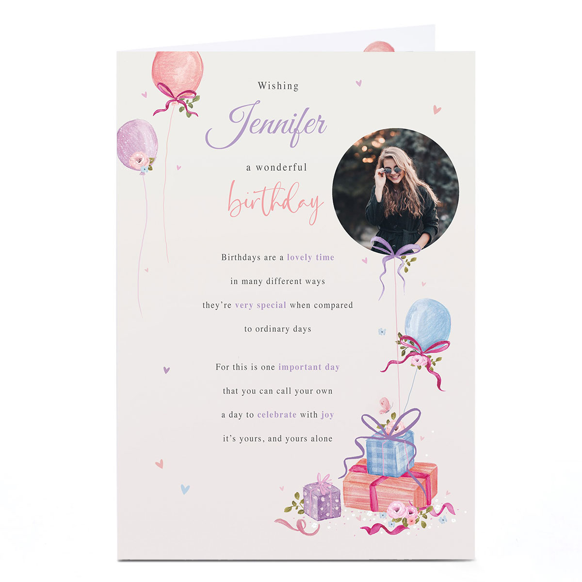 Photo Birthday Card - Celebrate With Joy Poem, Any Name