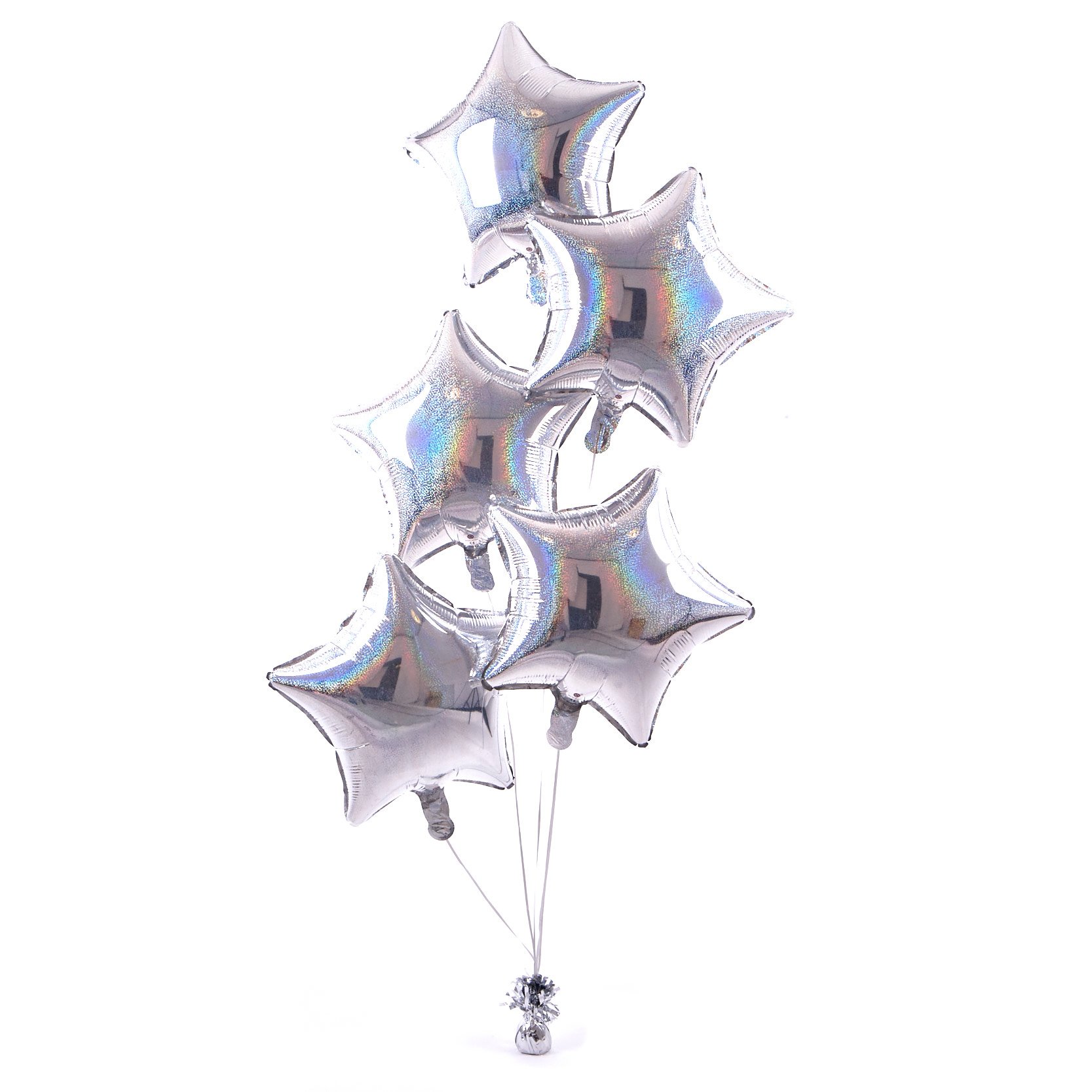 5 Silver Stars Balloon Bouquet - DELIVERED INFLATED!