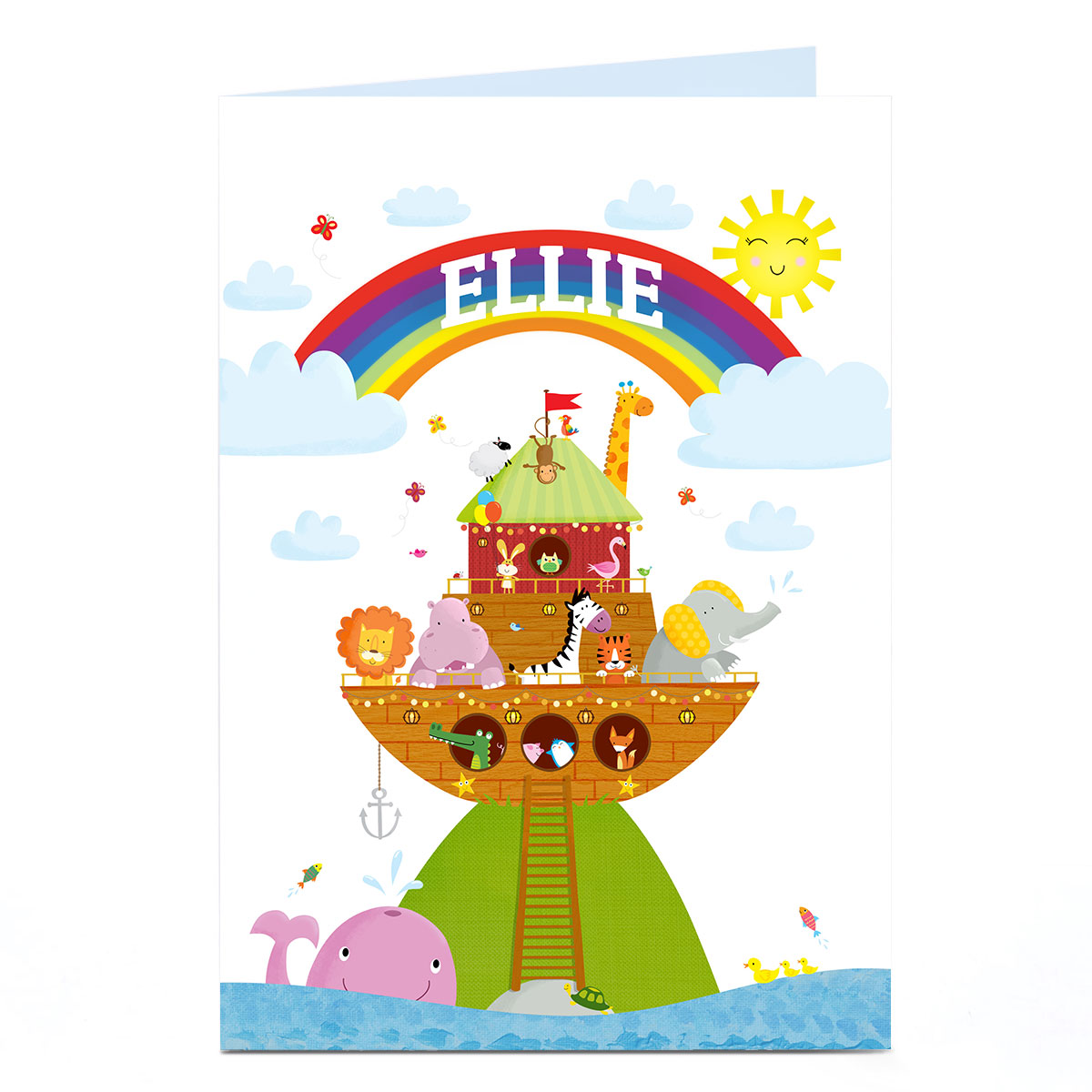 Personalised Card - Animal Ark & Rainbow, Any Name