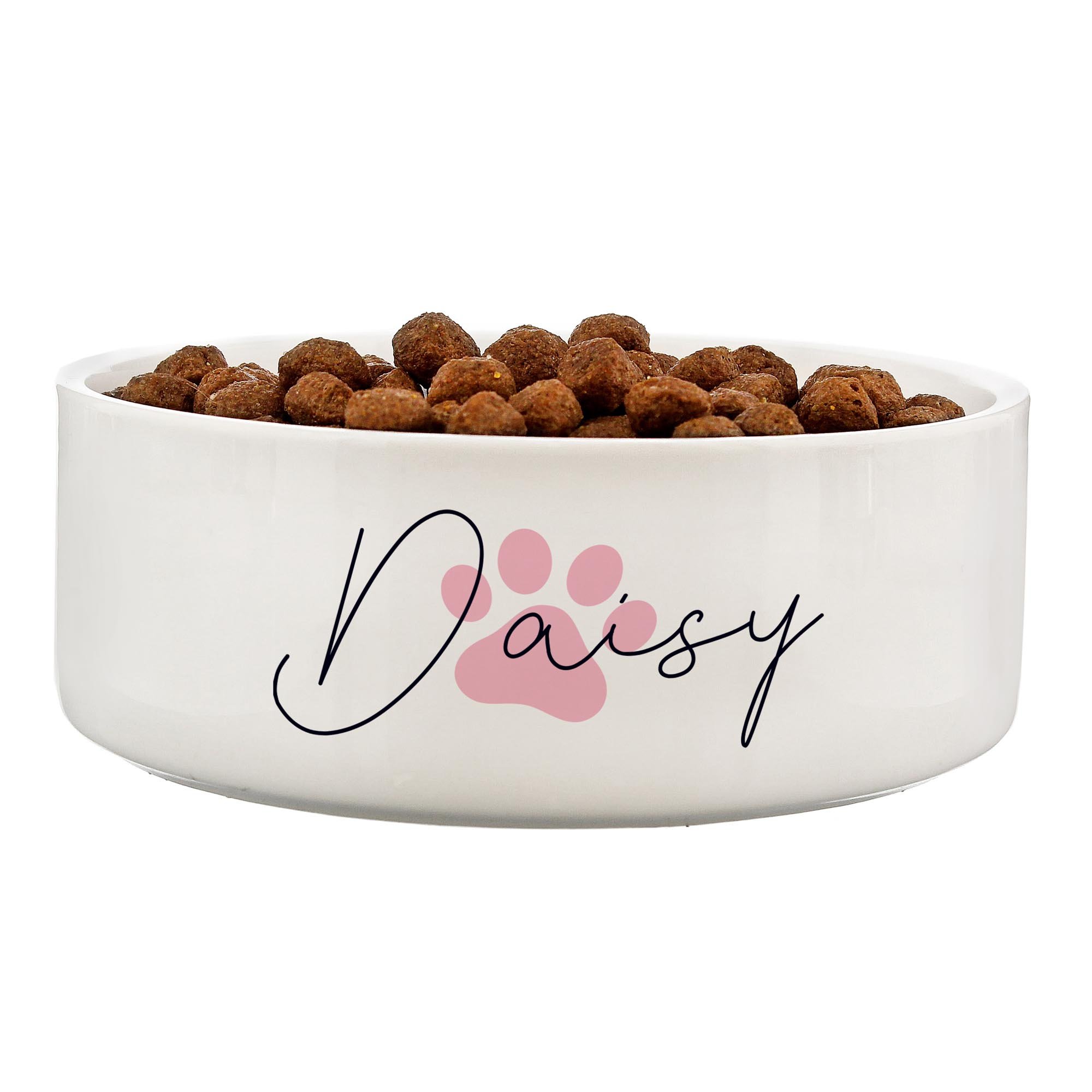 Personalised Pink Paw Print Name 15cm Medium Pet Bowl