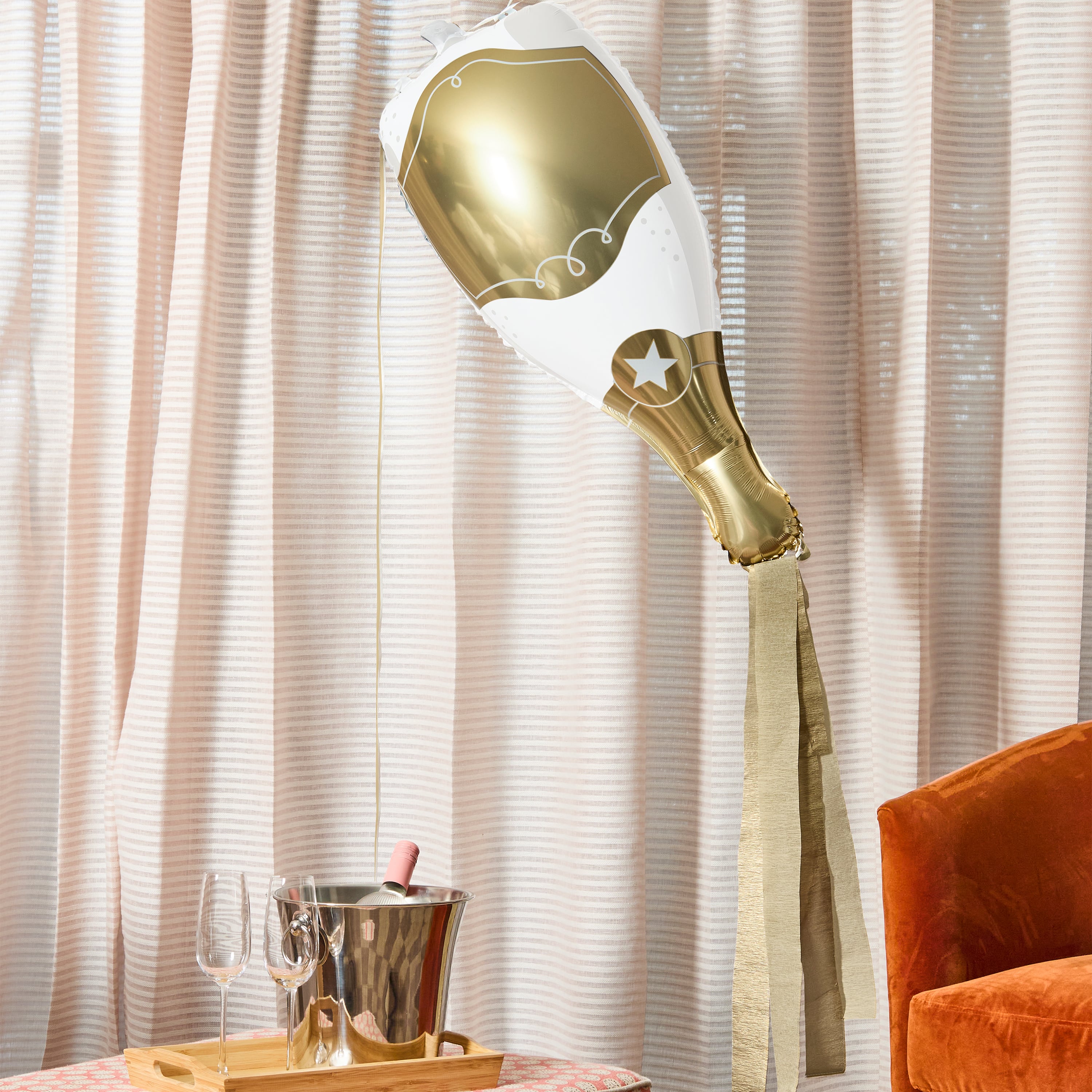 Metallic Gold Champagne Bottle Foil Balloon & Tassels