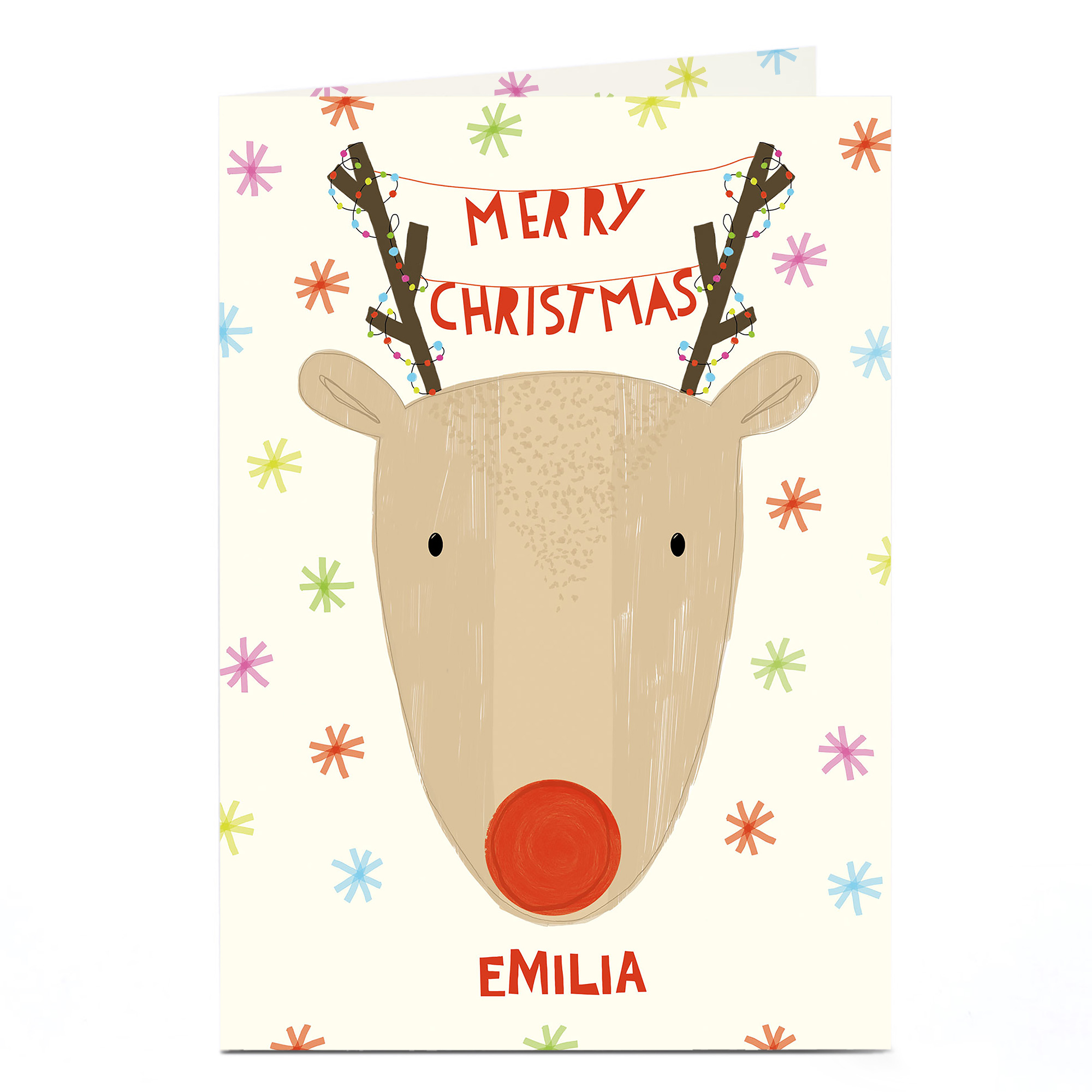Personalised Christmas Card - Red Nosed Reindeer
