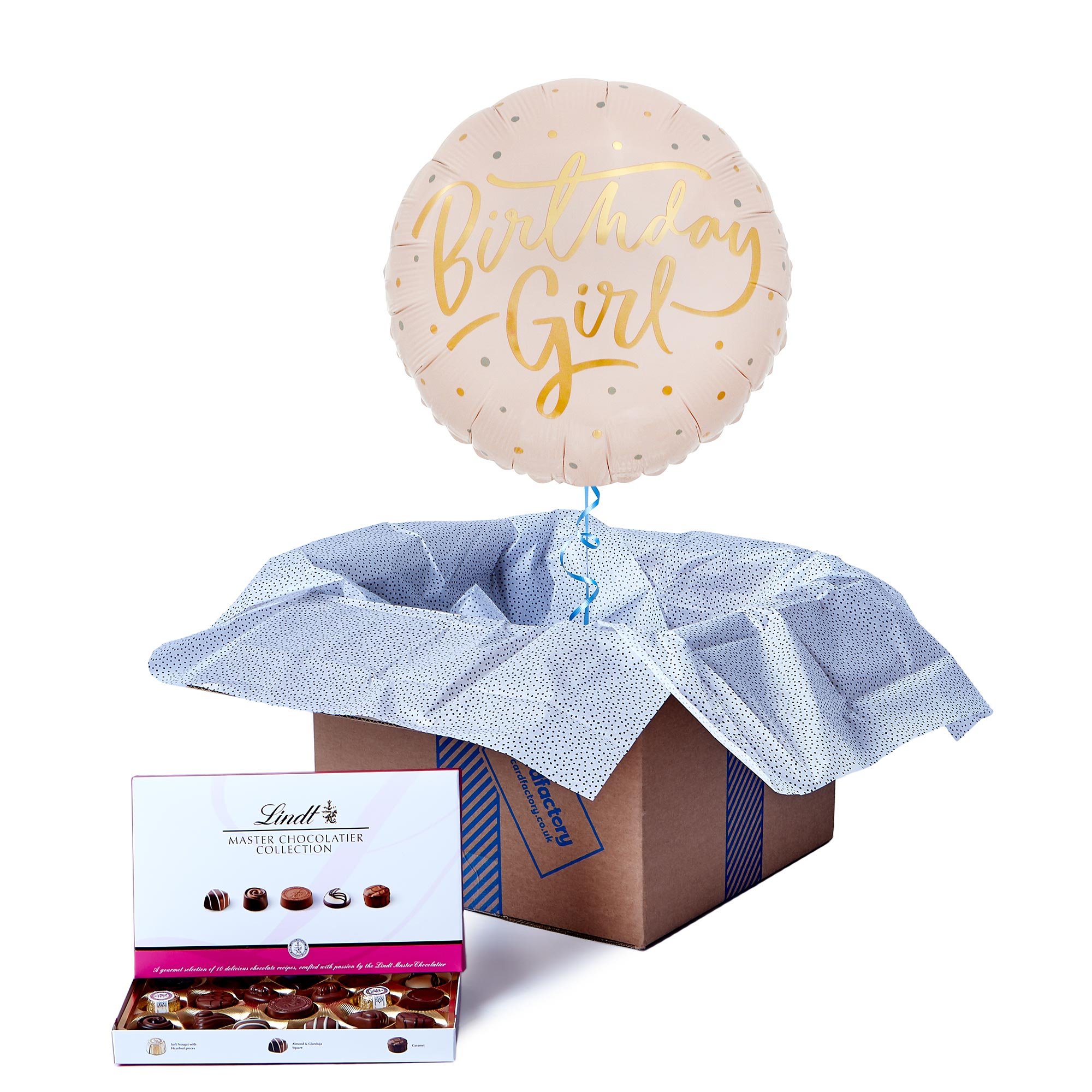 Pink & Gold Birthday Girl Balloon & Lindt Chocolates - FREE GIFT CARD!