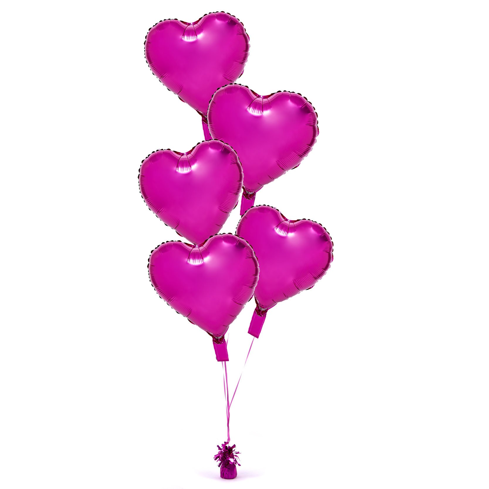 5 Light Pink Hearts Balloon Bouquet - DELIVERED INFLATED!