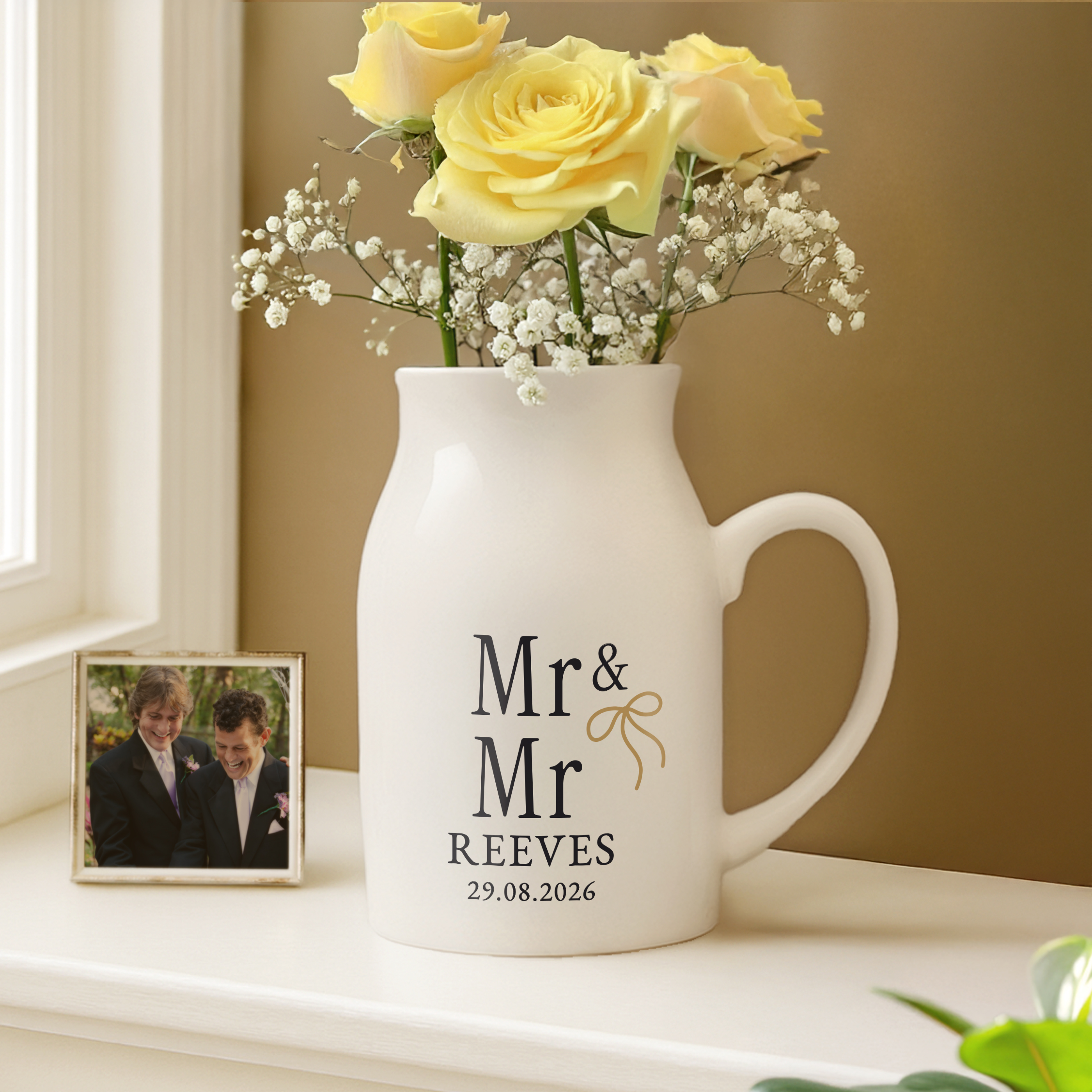 Personalised Black & Gold Couple's Jug Vase