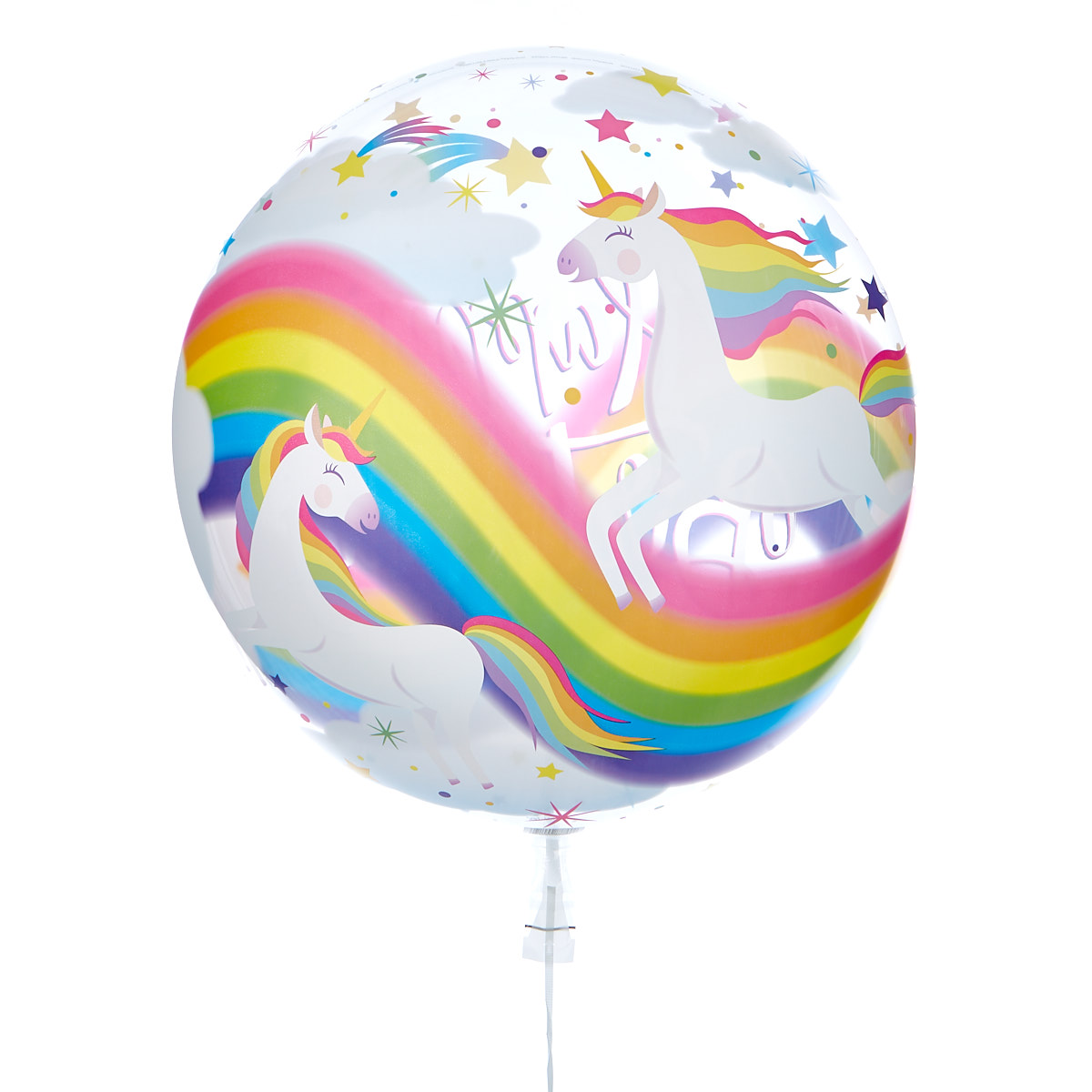 22-Inch Bubble Balloon - Happy Birthday, Unicorns - DELIVERED INFLATED!