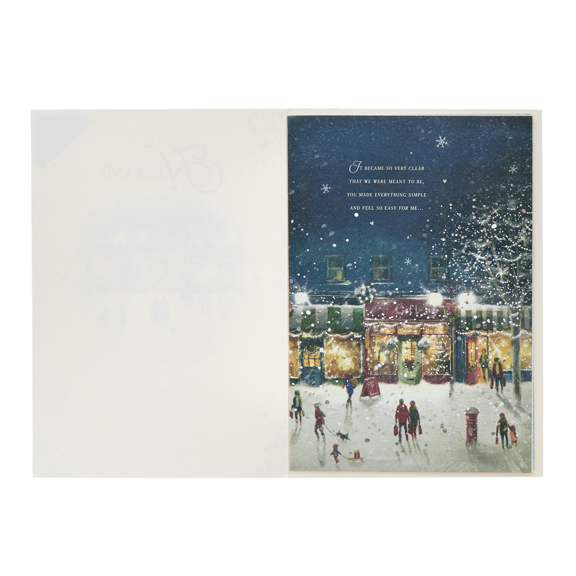 Husband Snowy Shop Scene Christmas Card